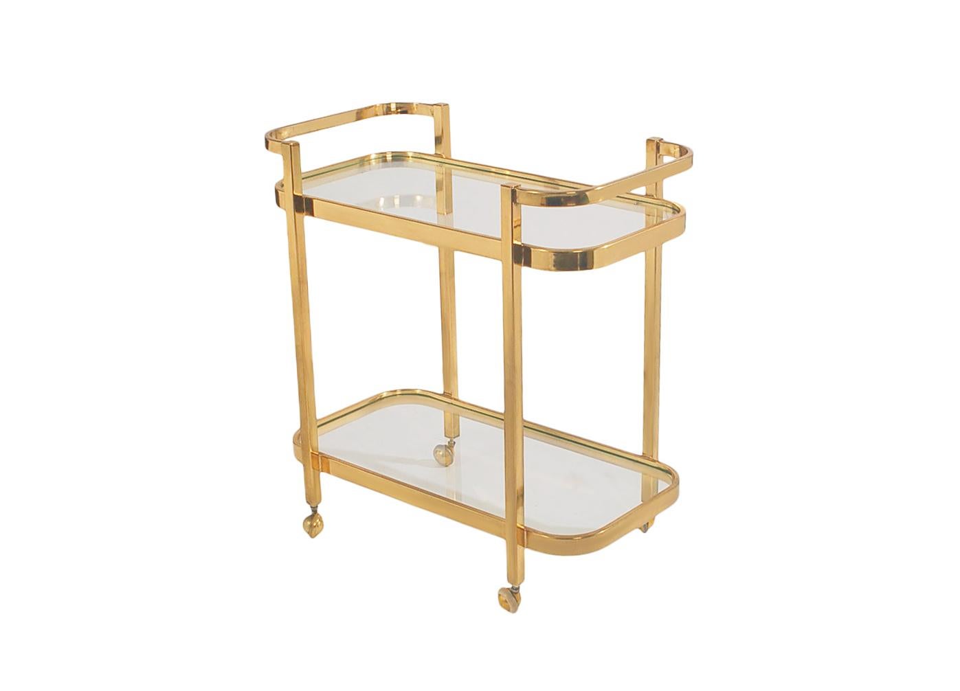 Mid Century Modern Brass & Glass Bar Cart or Tea Cart  In Good Condition In Philadelphia, PA