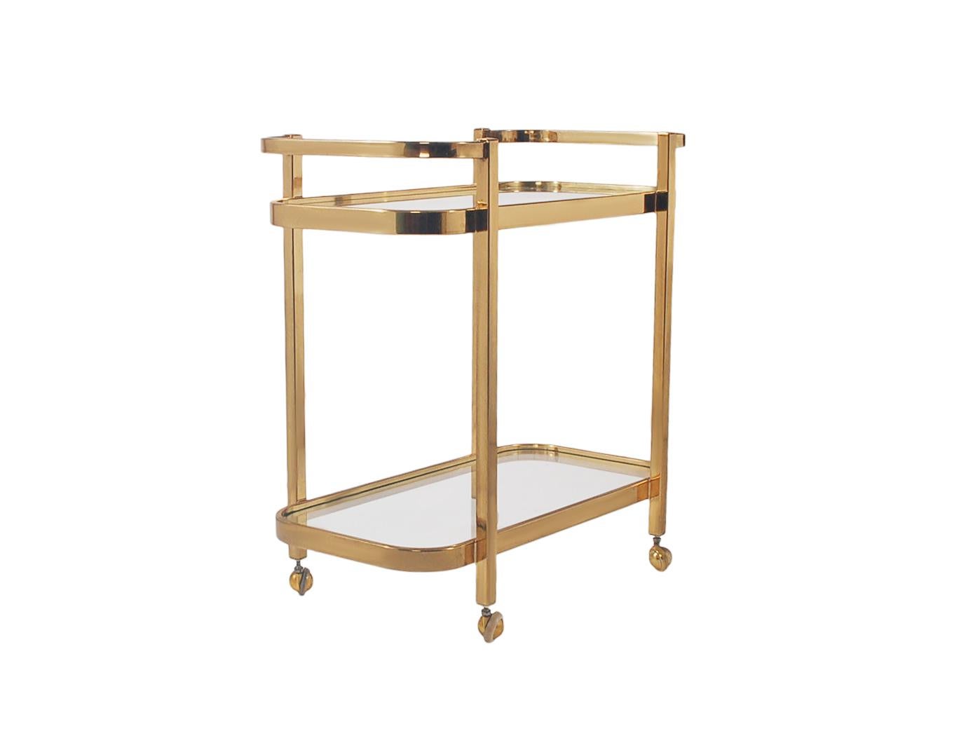 Late 20th Century Mid Century Modern Brass & Glass Bar Cart or Tea Cart 