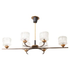 Mid-Century Modern Brass & Glass Chandelier