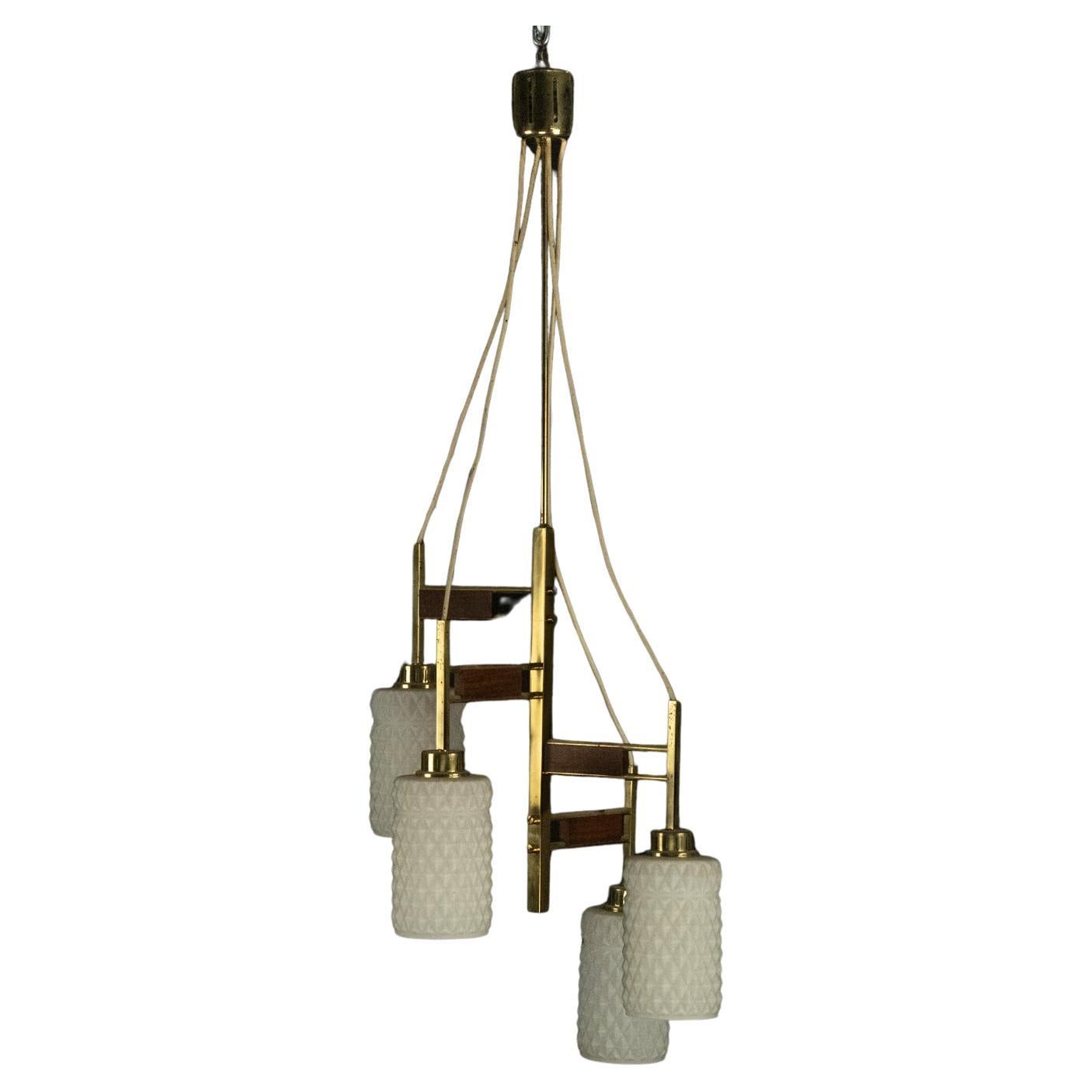 Lampadario moderno di metà secolo in ottone e vetro in stile Stilnovo, Italia anni '50