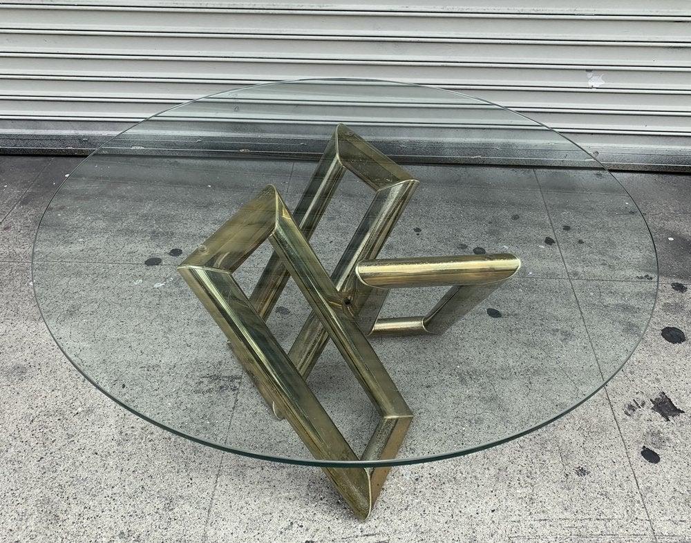 American Mid-Century Modern Brass and Glass Coffee Table