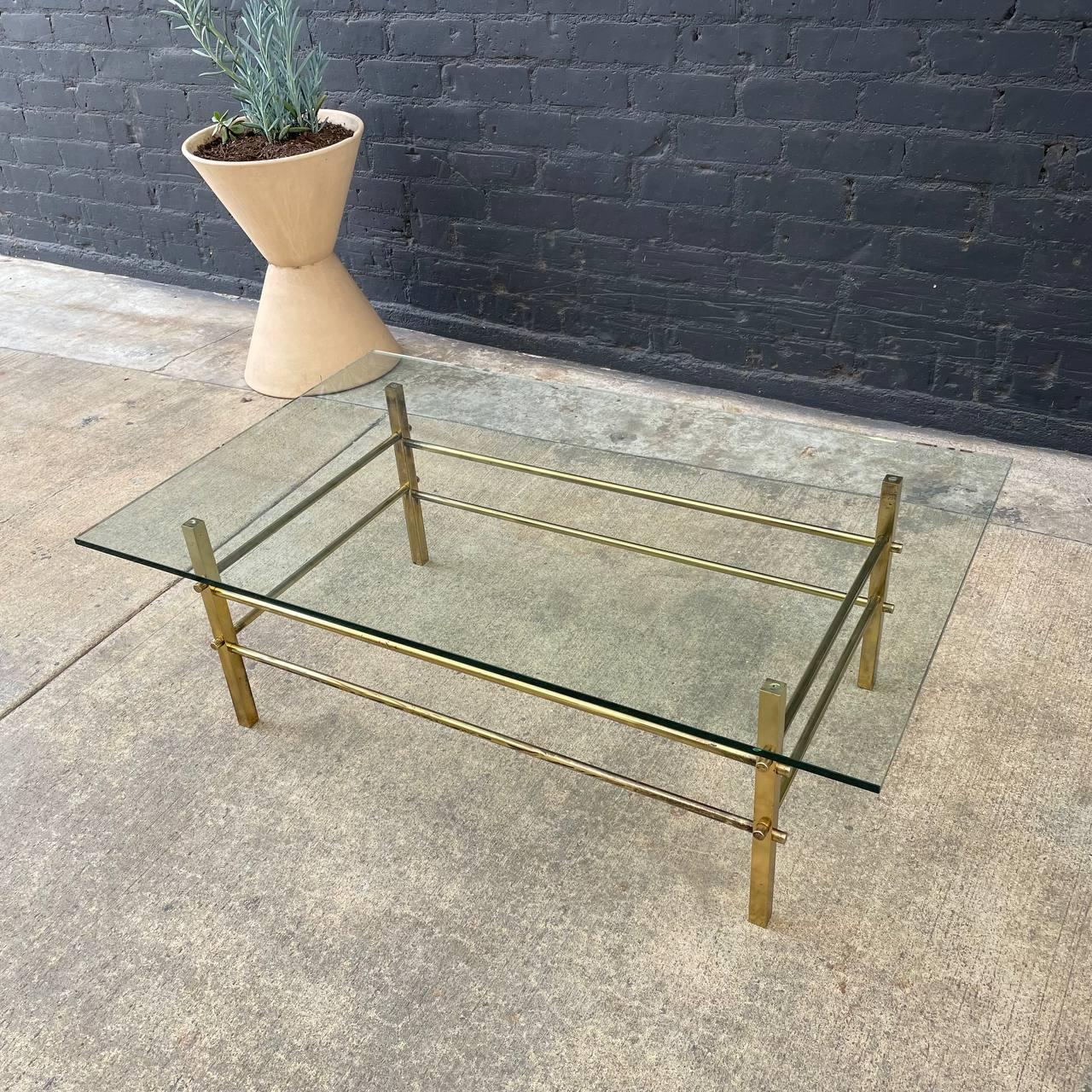 Mid-20th Century Mid-Century Modern Brass & Glass Coffee Table For Sale