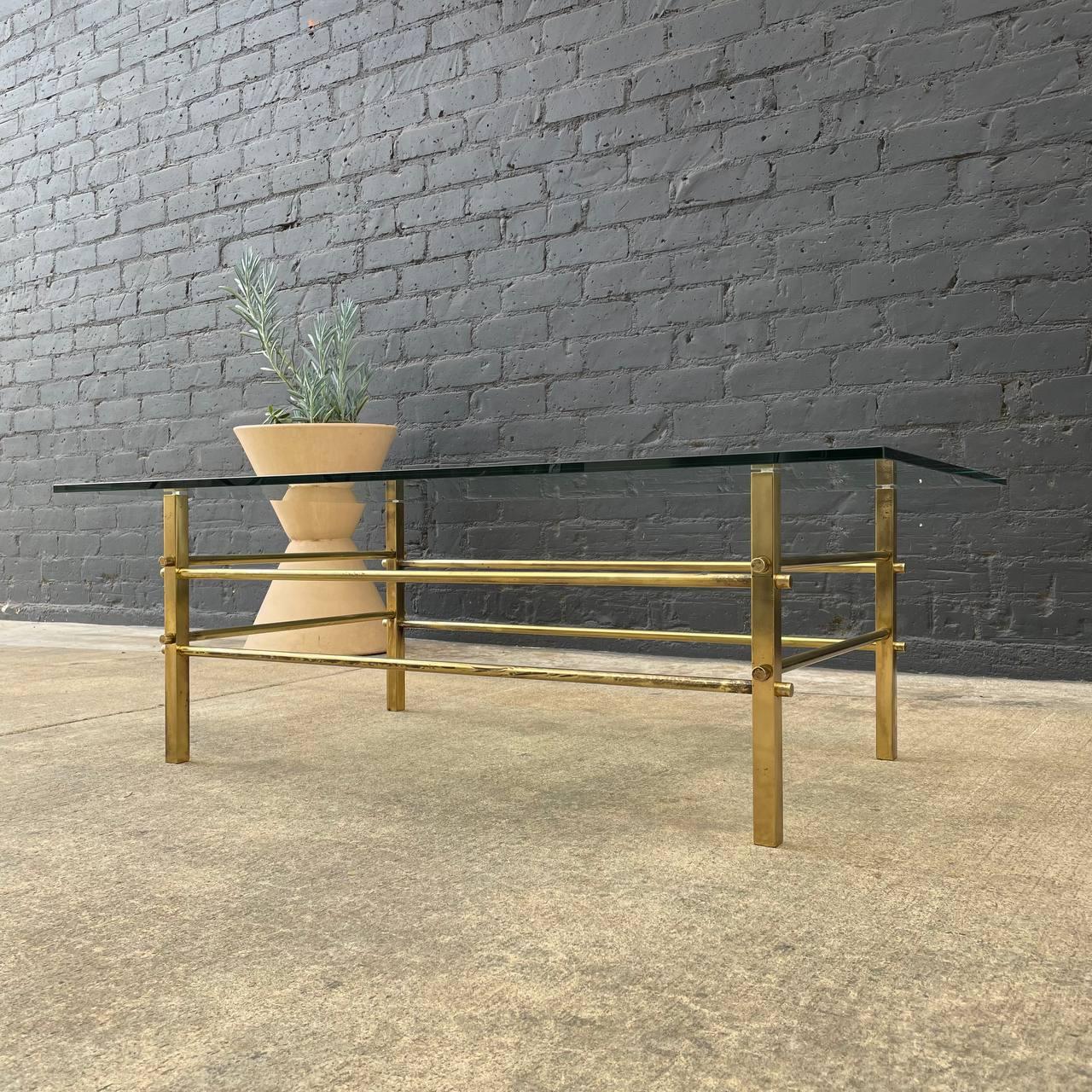 Mid-Century Modern Brass & Glass Coffee Table For Sale 1