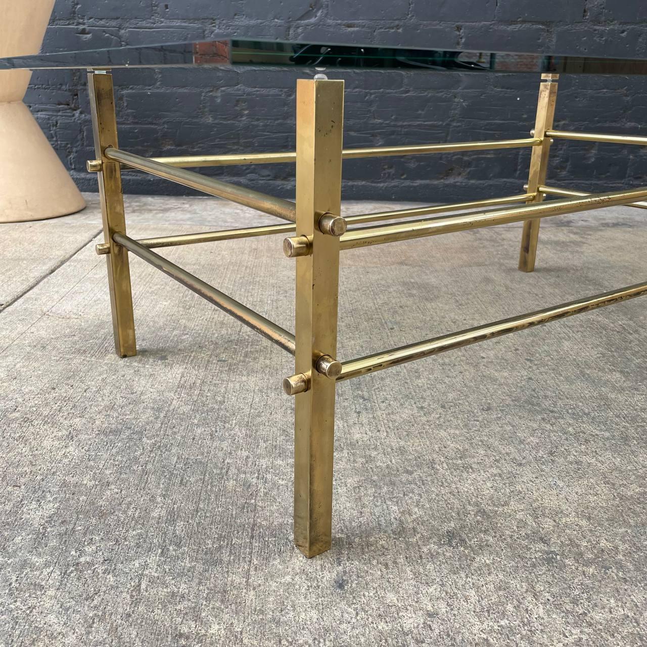 Mid-Century Modern Brass & Glass Coffee Table For Sale 3