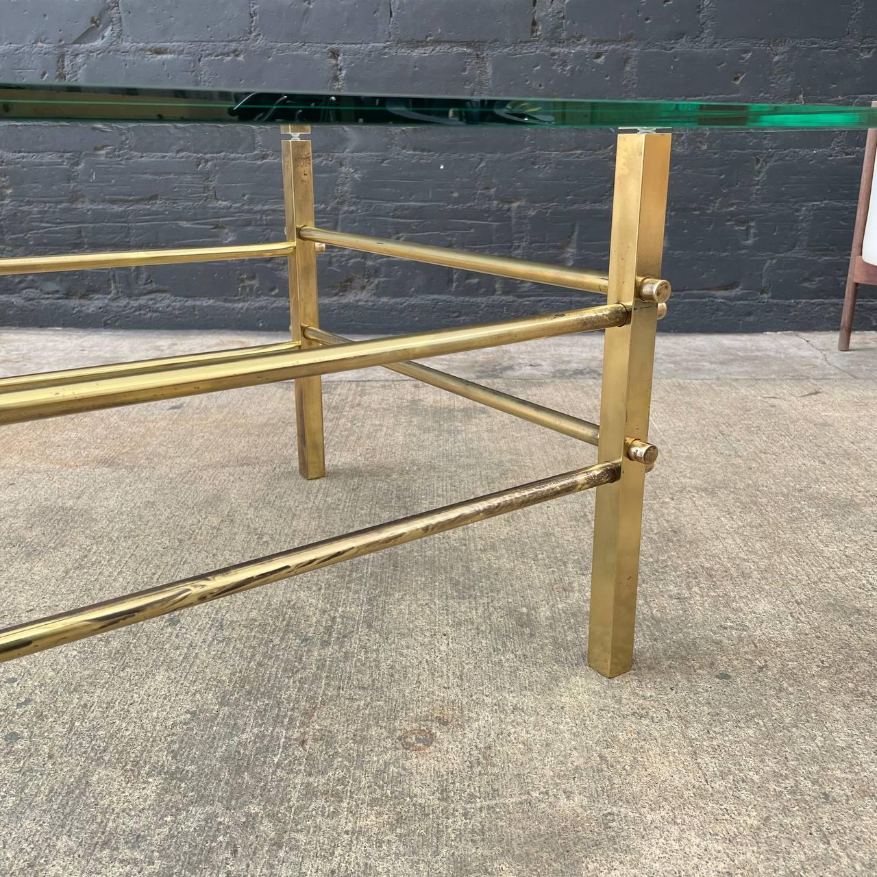 Mid-Century Modern Brass & Glass Coffee Table For Sale 4