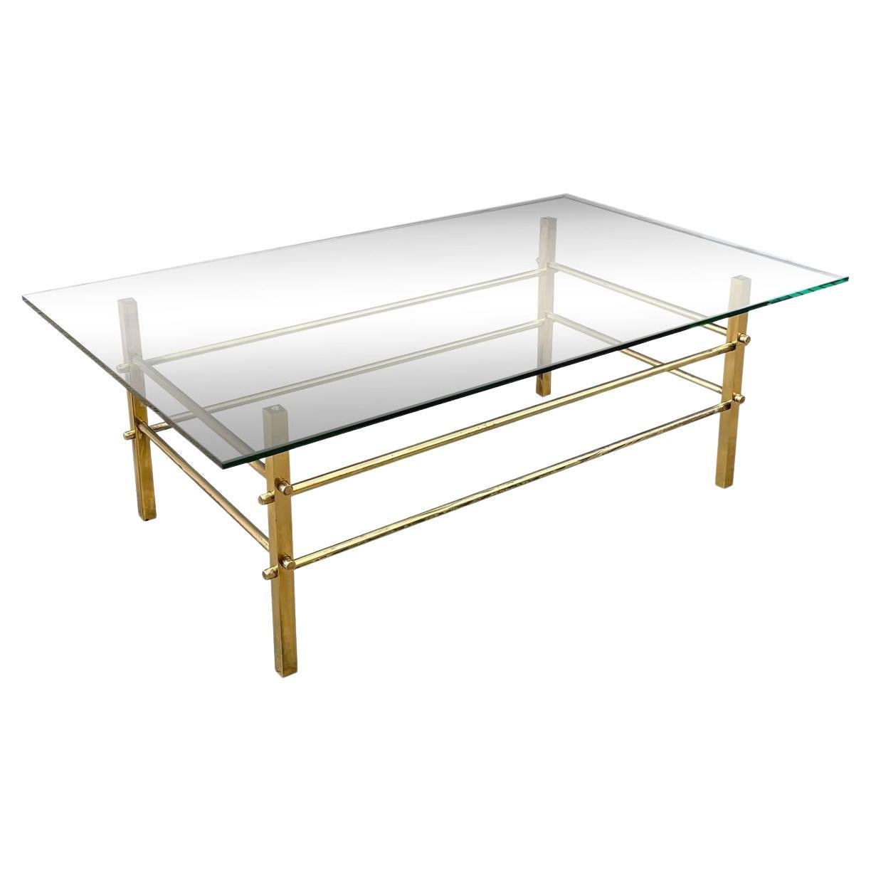 Mid-Century Modern Brass & Glass Coffee Table For Sale