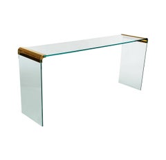 Consola o mesa de sofá de latón y cristal, moderna de mediados de siglo, de Leon Rosen para Pace