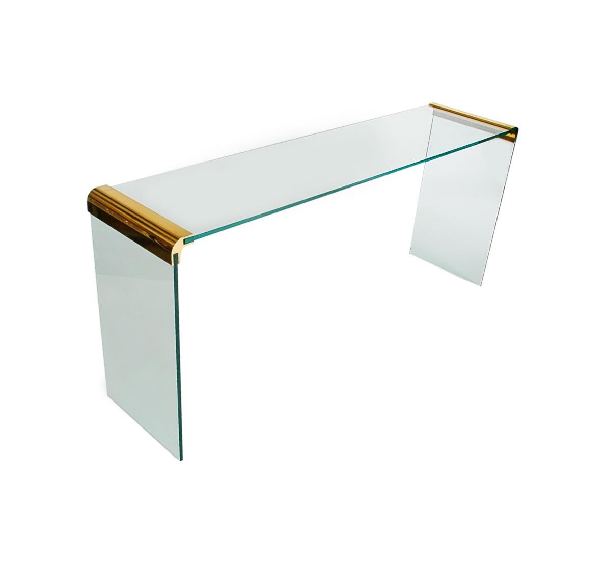Mid-Century Modern Brass and Glass Console or Sofa Table by Leon Rosen for Pace 1