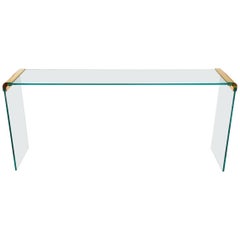 Mid-Century Modern Brass and Glass Console or Sofa Table by Leon Rosen for Pace