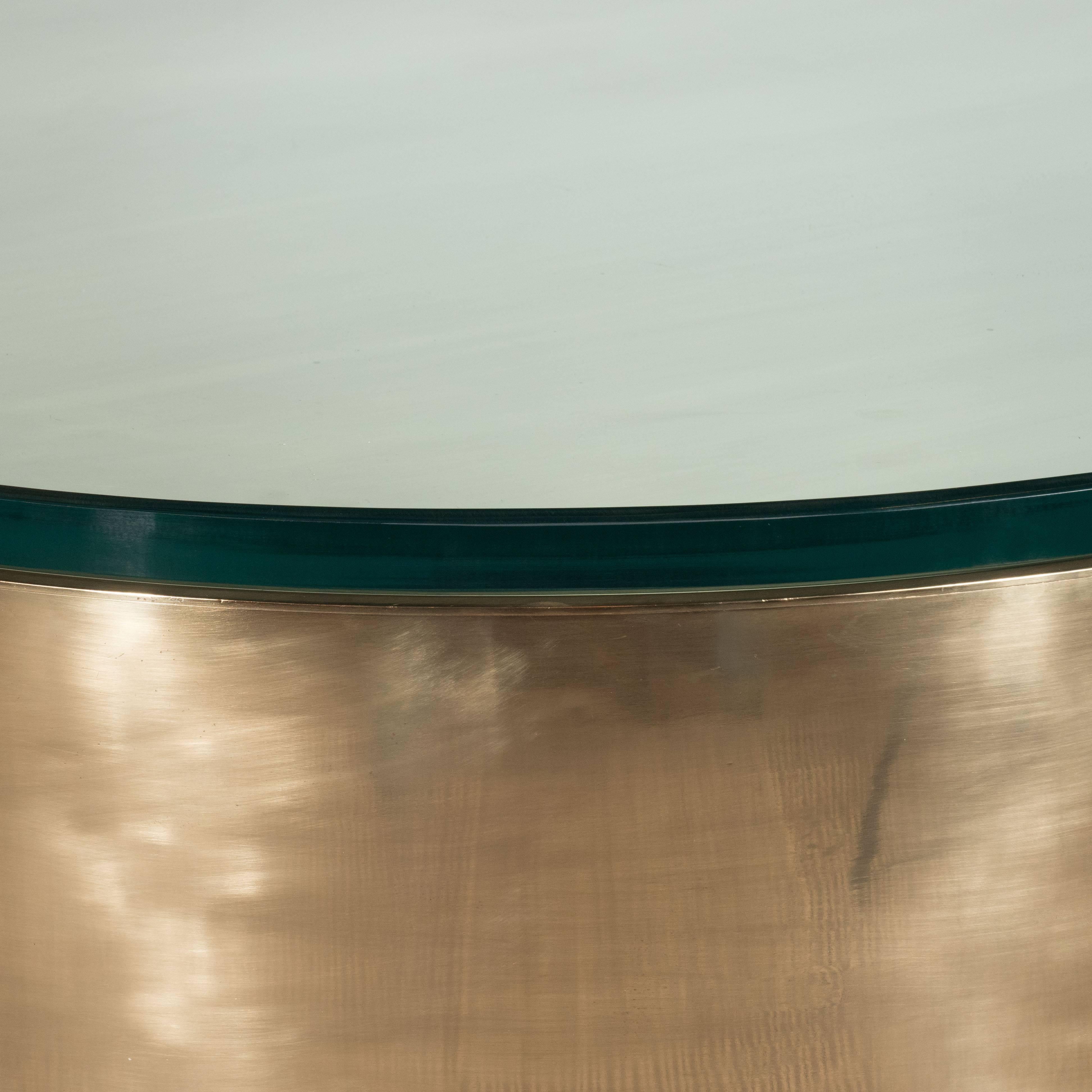 Mid-Century Modern Brass & Glass Cylindrical Drum Cocktail Table by Noel Jeffrey In Excellent Condition In New York, NY