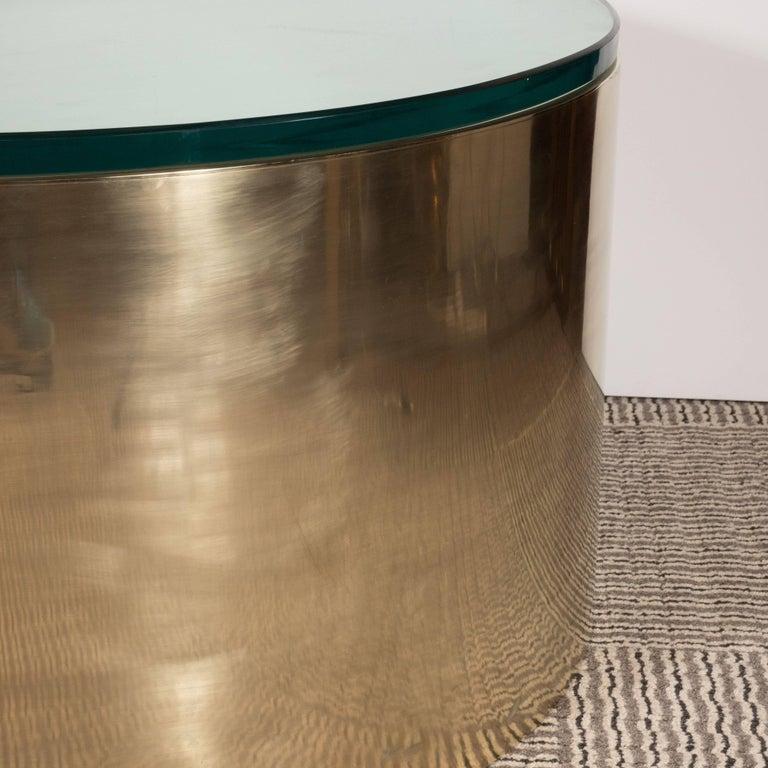 Mid-Century Modern Brass & Glass Cylindrical Drum Cocktail Table by Noel Jeffrey In Excellent Condition In New York, NY