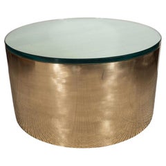 Mid-Century Modern Brass & Glass Cylindrical Drum Cocktail Table by Noel Jeffrey