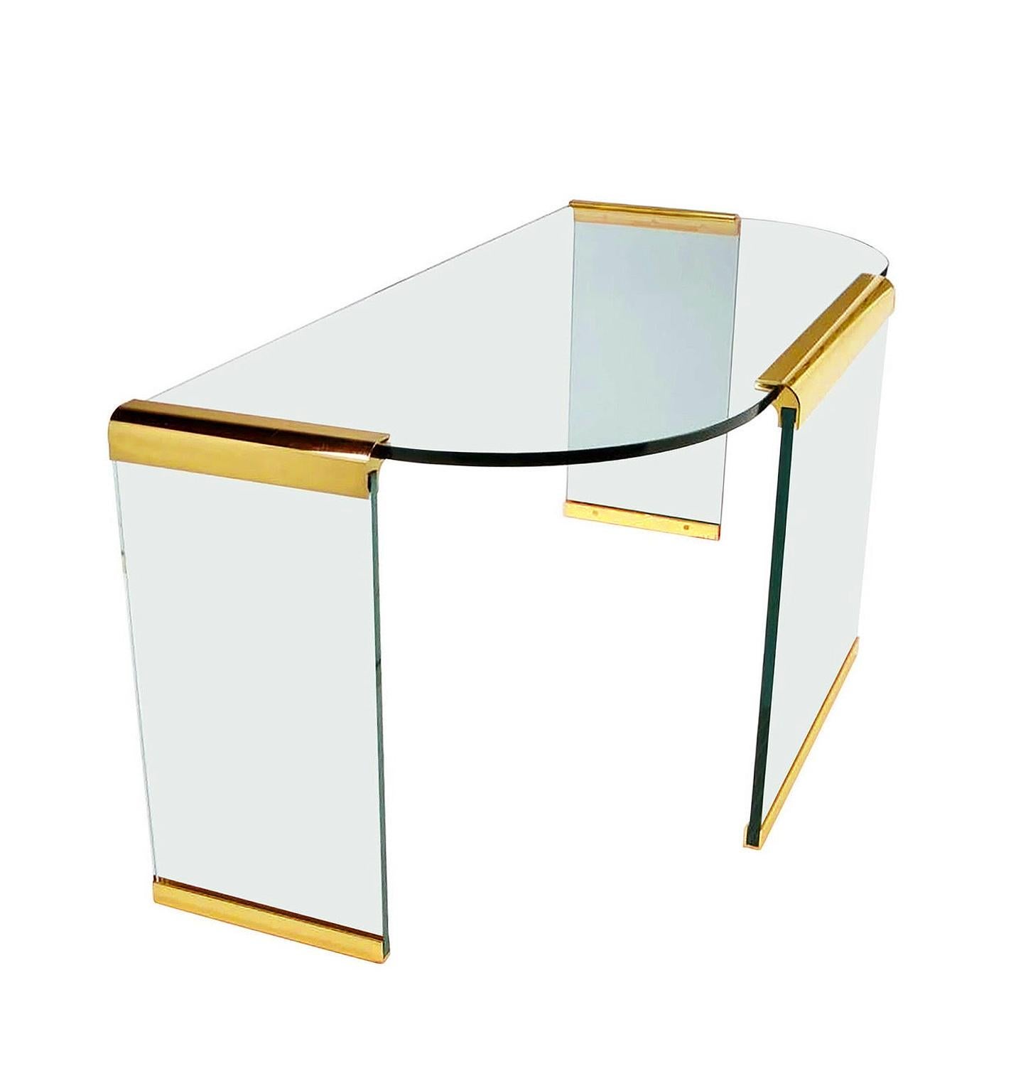 Mid-Century Modern Brass & Glass Desk or Console Table by Leon Rosen for Pace In Good Condition In Philadelphia, PA