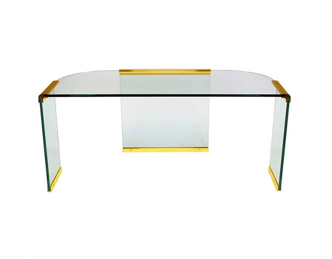 Late 20th Century Mid-Century Modern Brass & Glass Desk or Console Table by Leon Rosen for Pace
