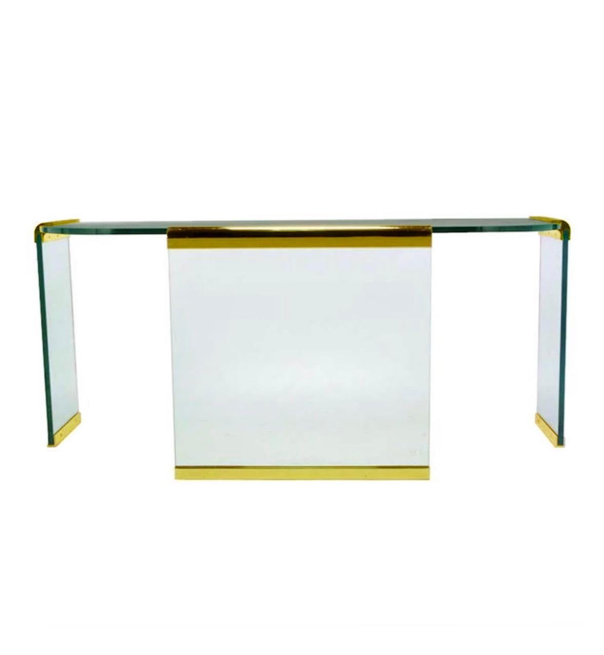 Mid-Century Modern Brass & Glass Desk or Console Table by Leon Rosen for Pace 1