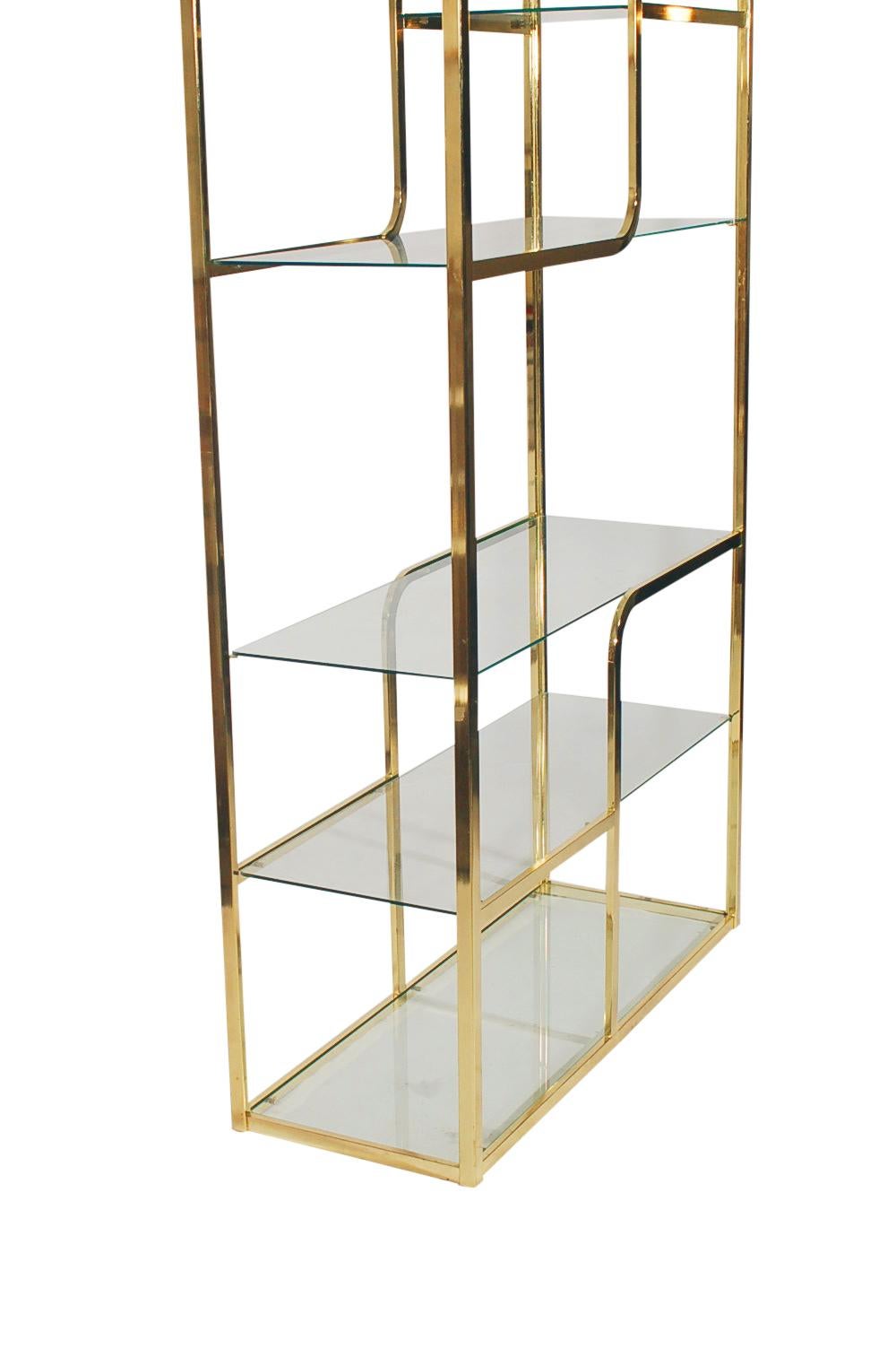 Mid-Century Modern Brass & Glass Étagère or Wall Unit after Milo Baughman In Good Condition In Philadelphia, PA