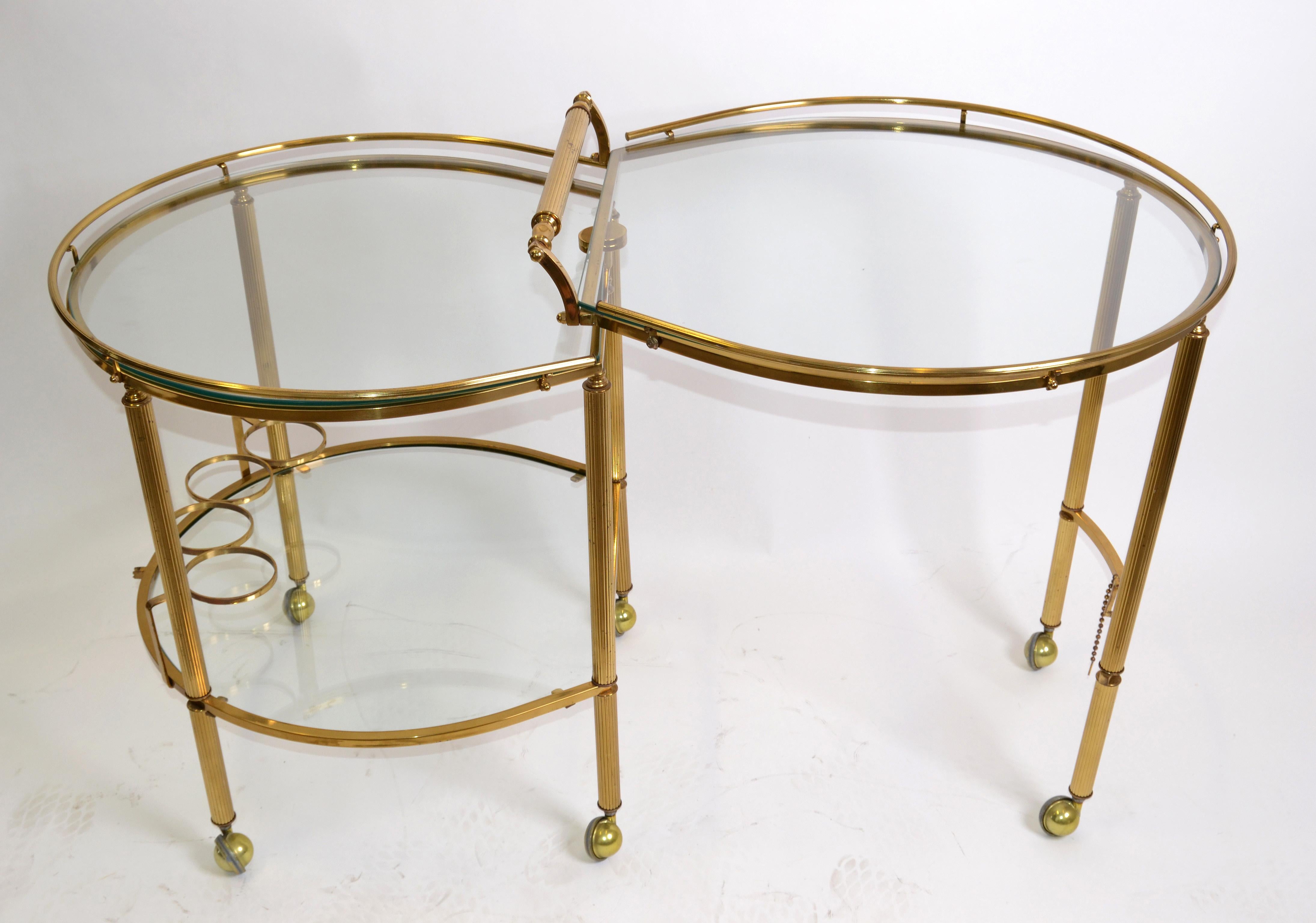 Mid-Century Modern Brass and Glass Extendable Two Table Bar Cart Trolley, Italy 10