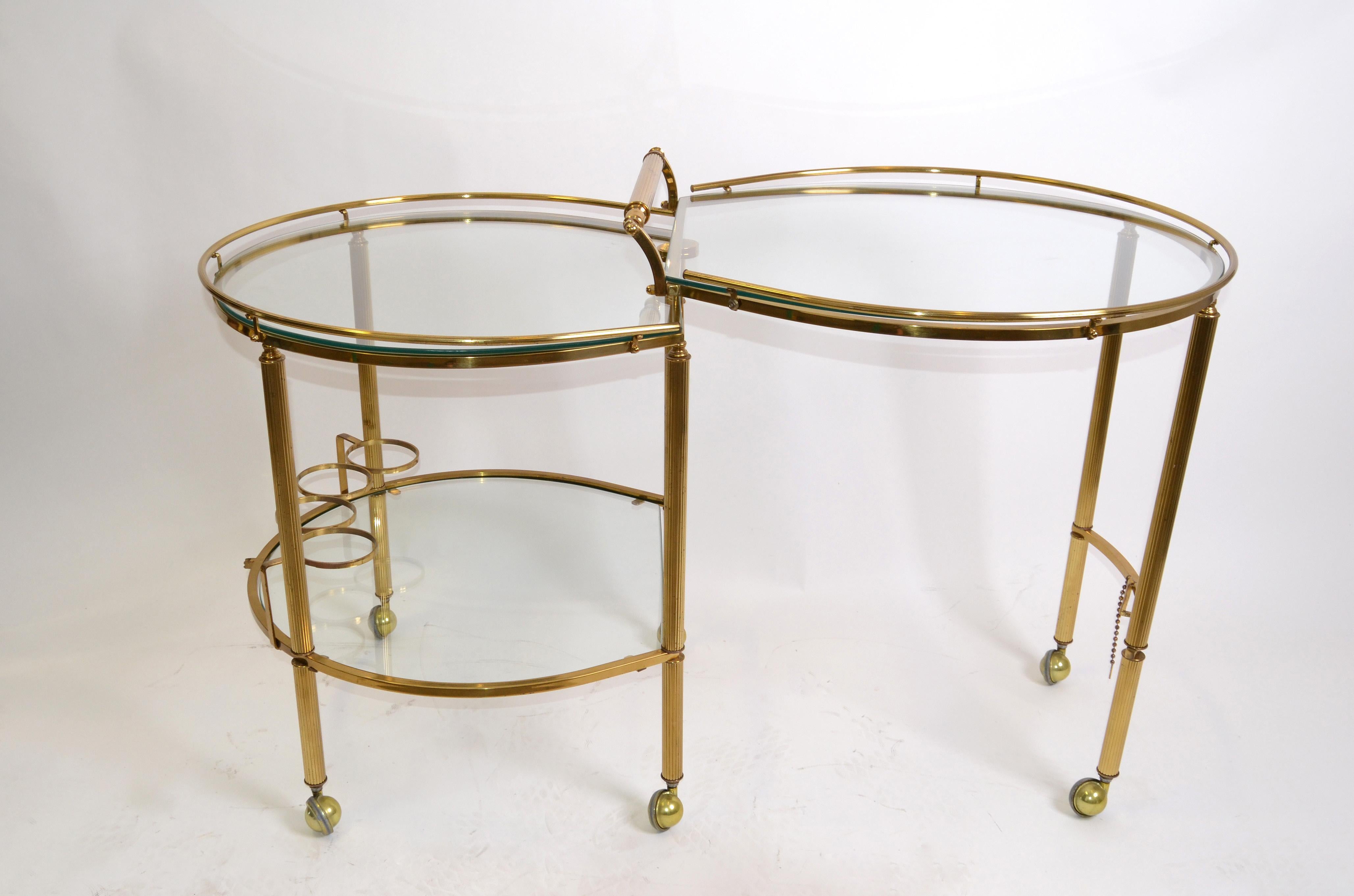 Mid-Century Modern Brass and Glass Extendable Two Table Bar Cart Trolley, Italy In Good Condition In Miami, FL
