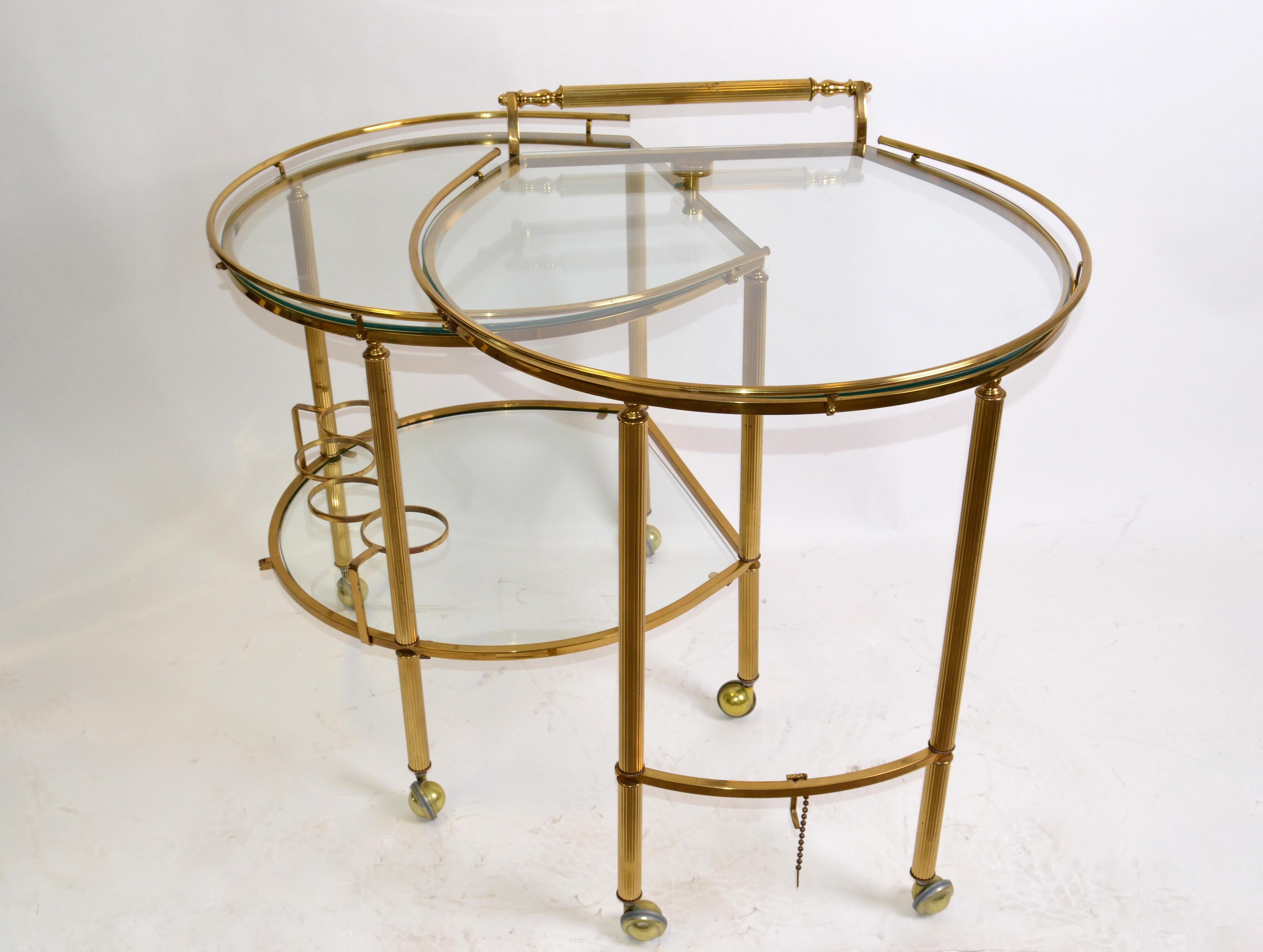Mid-20th Century Mid-Century Modern Brass and Glass Extendable Two Table Bar Cart Trolley, Italy
