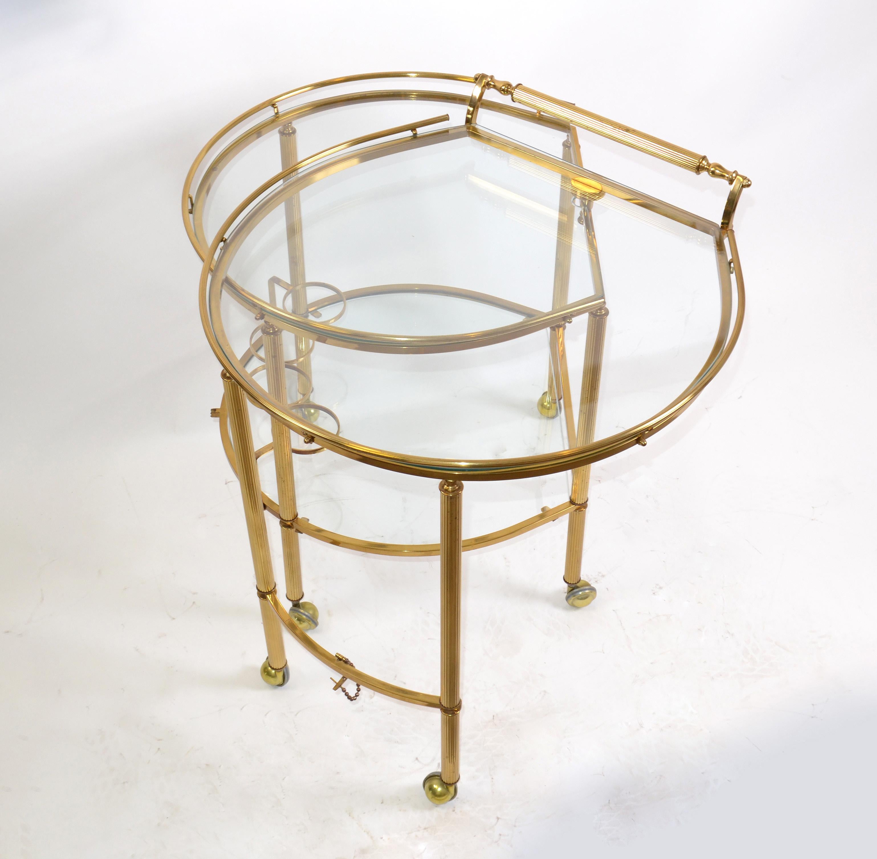 Mid-Century Modern Brass and Glass Extendable Two Table Bar Cart Trolley, Italy 1