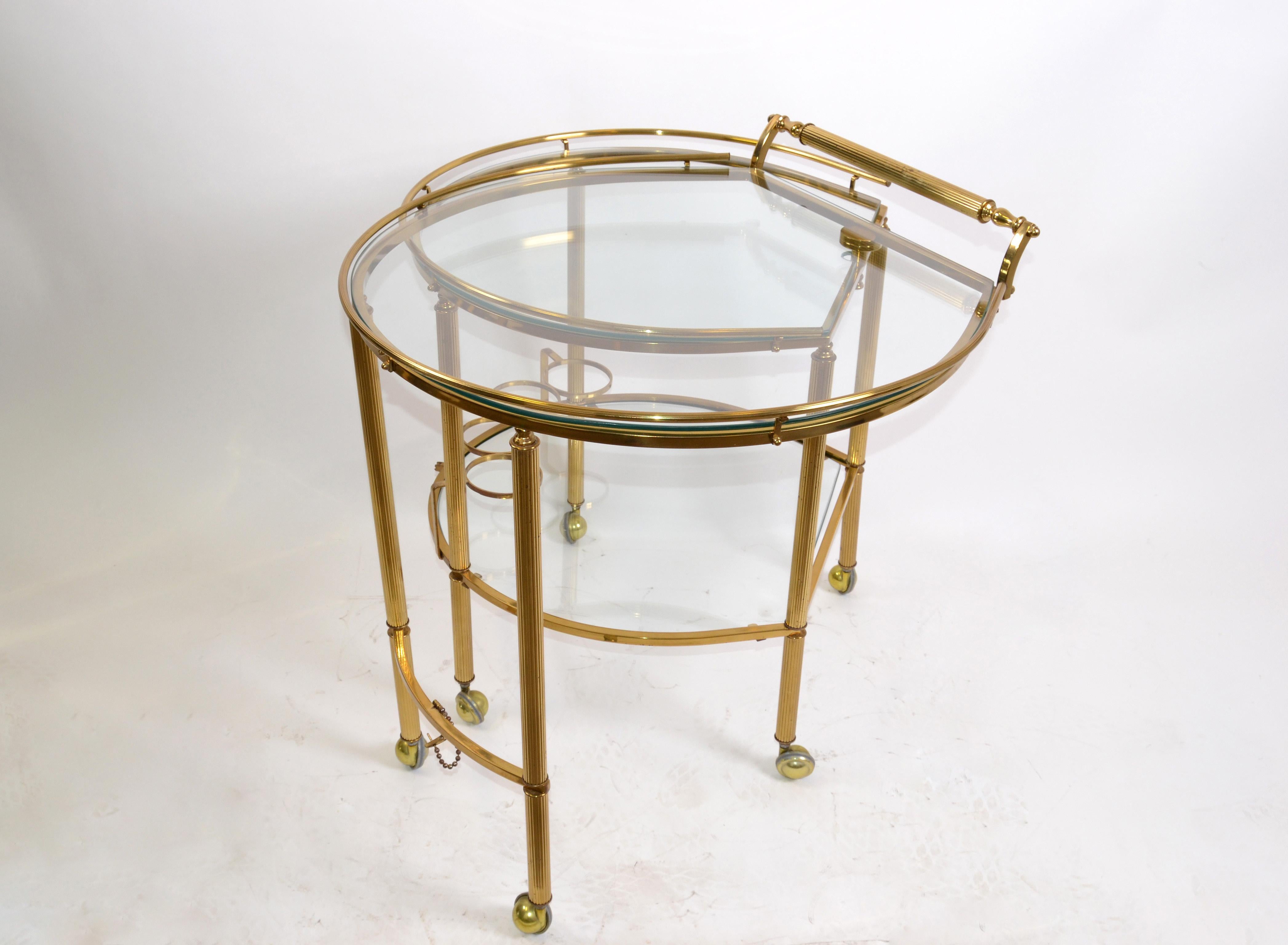 Mid-Century Modern Brass and Glass Extendable Two Table Bar Cart Trolley, Italy 2