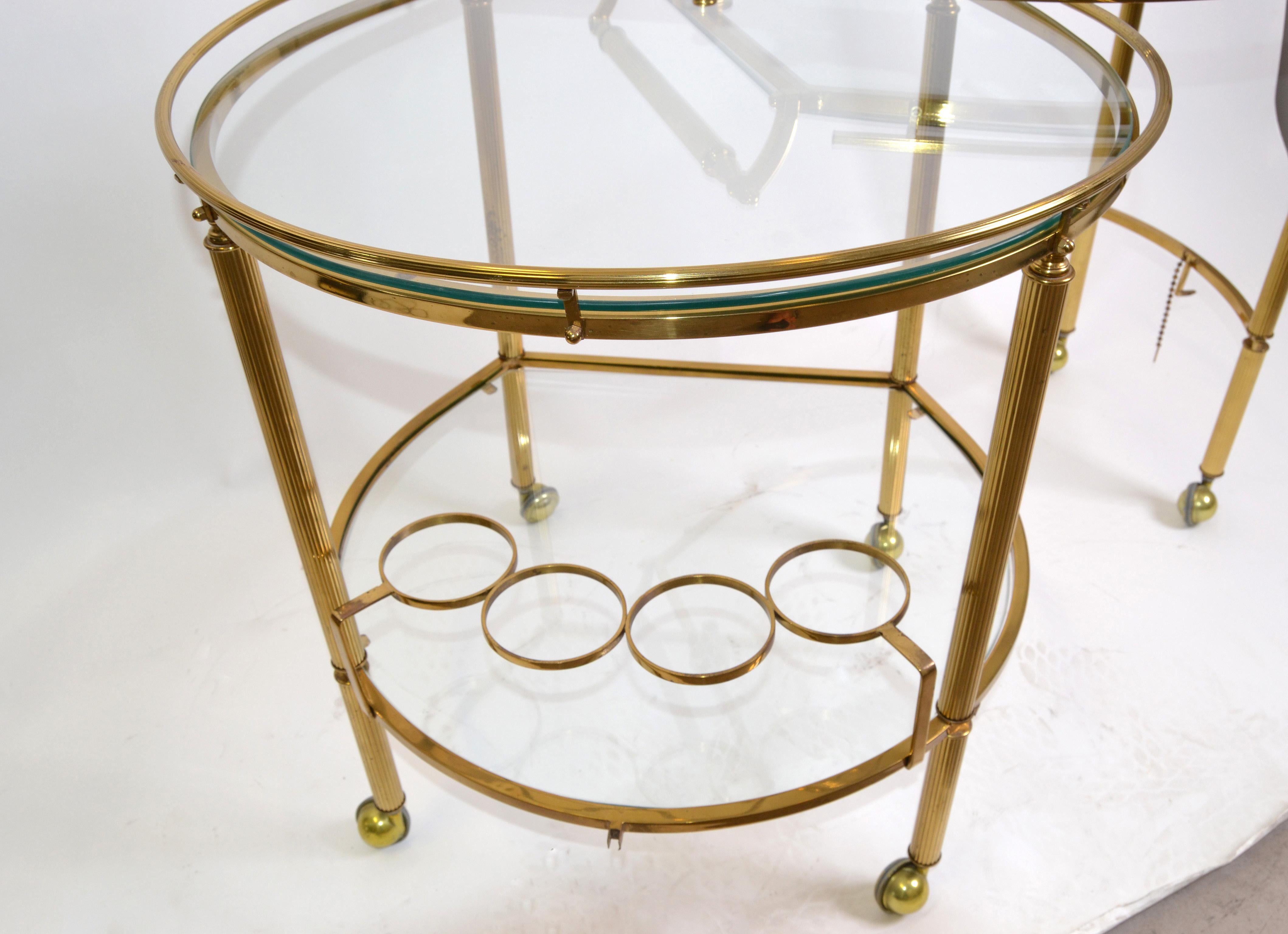 Mid-Century Modern Brass and Glass Extendable Two Table Bar Cart Trolley, Italy 3