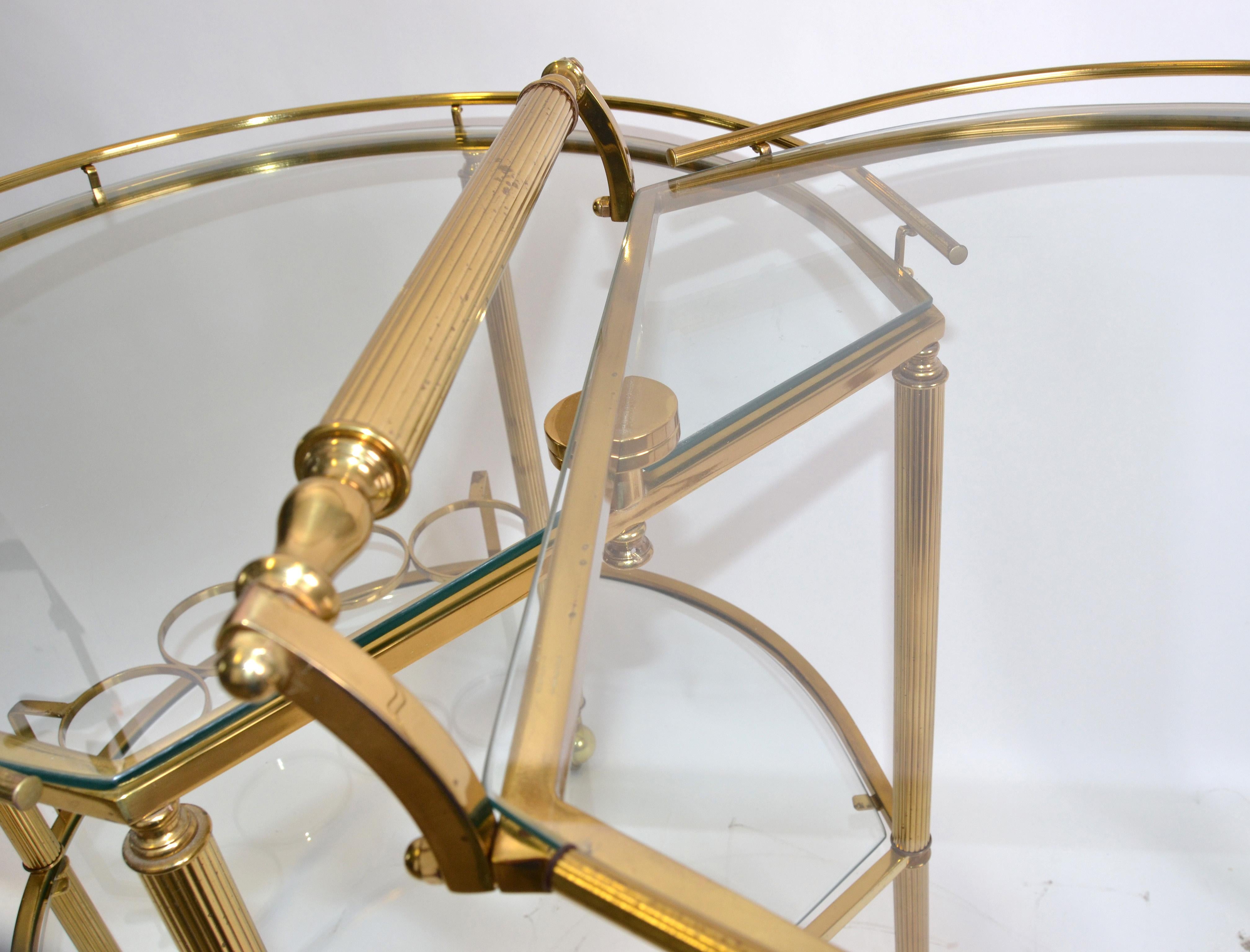 Mid-Century Modern Brass and Glass Extendable Two Table Bar Cart Trolley, Italy 4