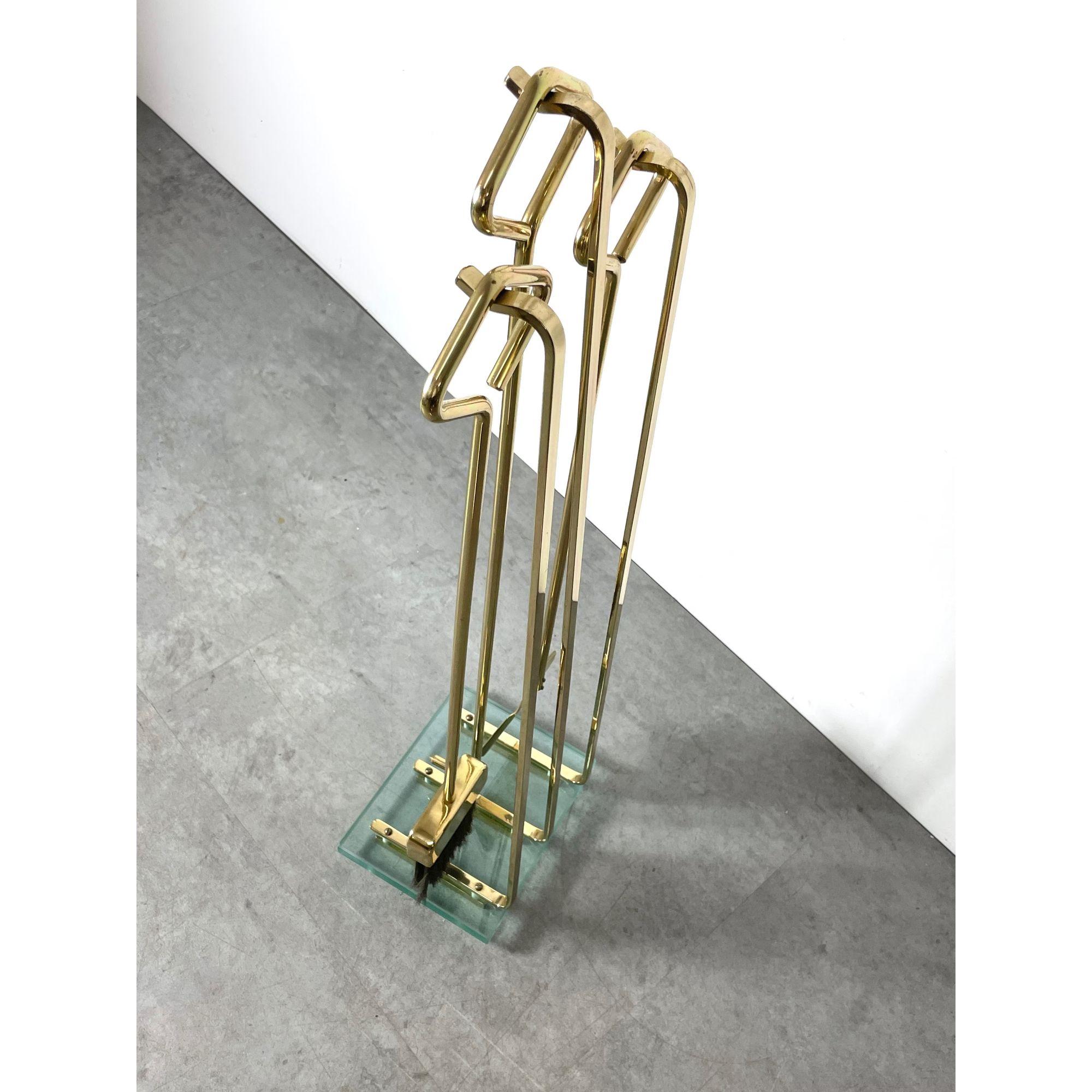 Mid-Century Modern Mid Century Modern Brass & Glass Fireplace Tools Fontana Arte Attributed 1970s
