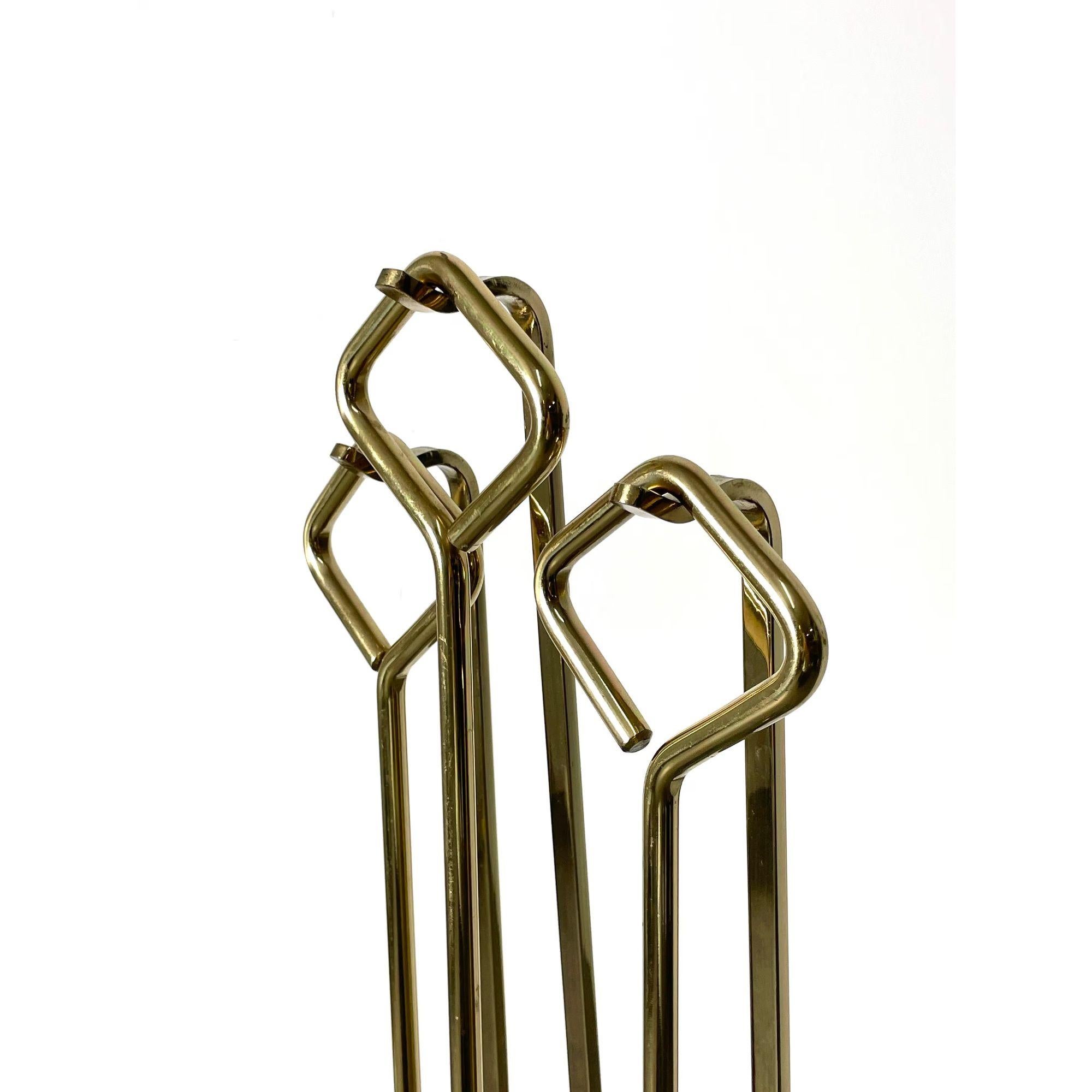 Mid Century Modern Brass & Glass Fireplace Tools Fontana Arte Attributed 1970s In Good Condition In Troy, MI
