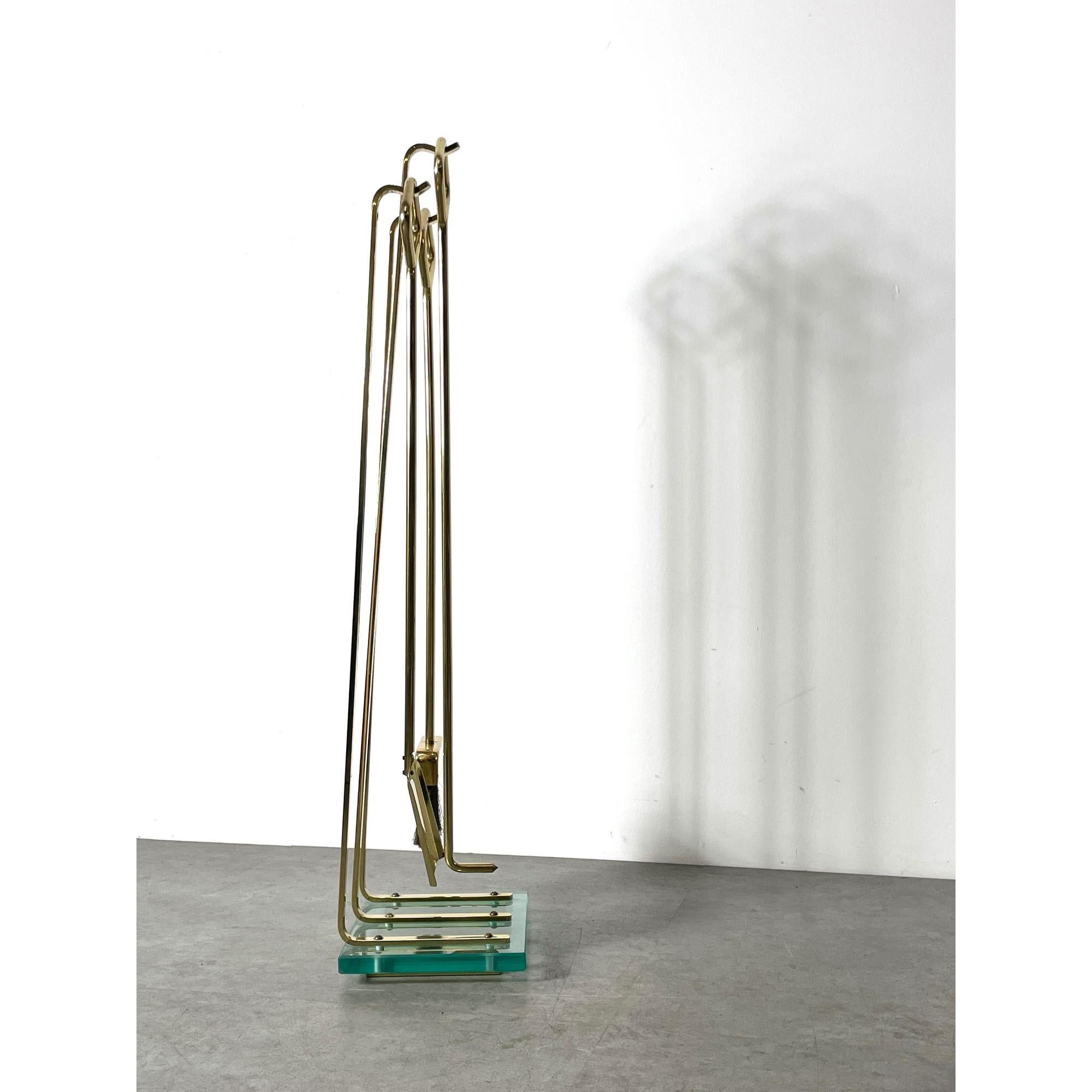 Mid Century Modern Brass & Glass Fireplace Tools Fontana Arte Attributed 1970s 1
