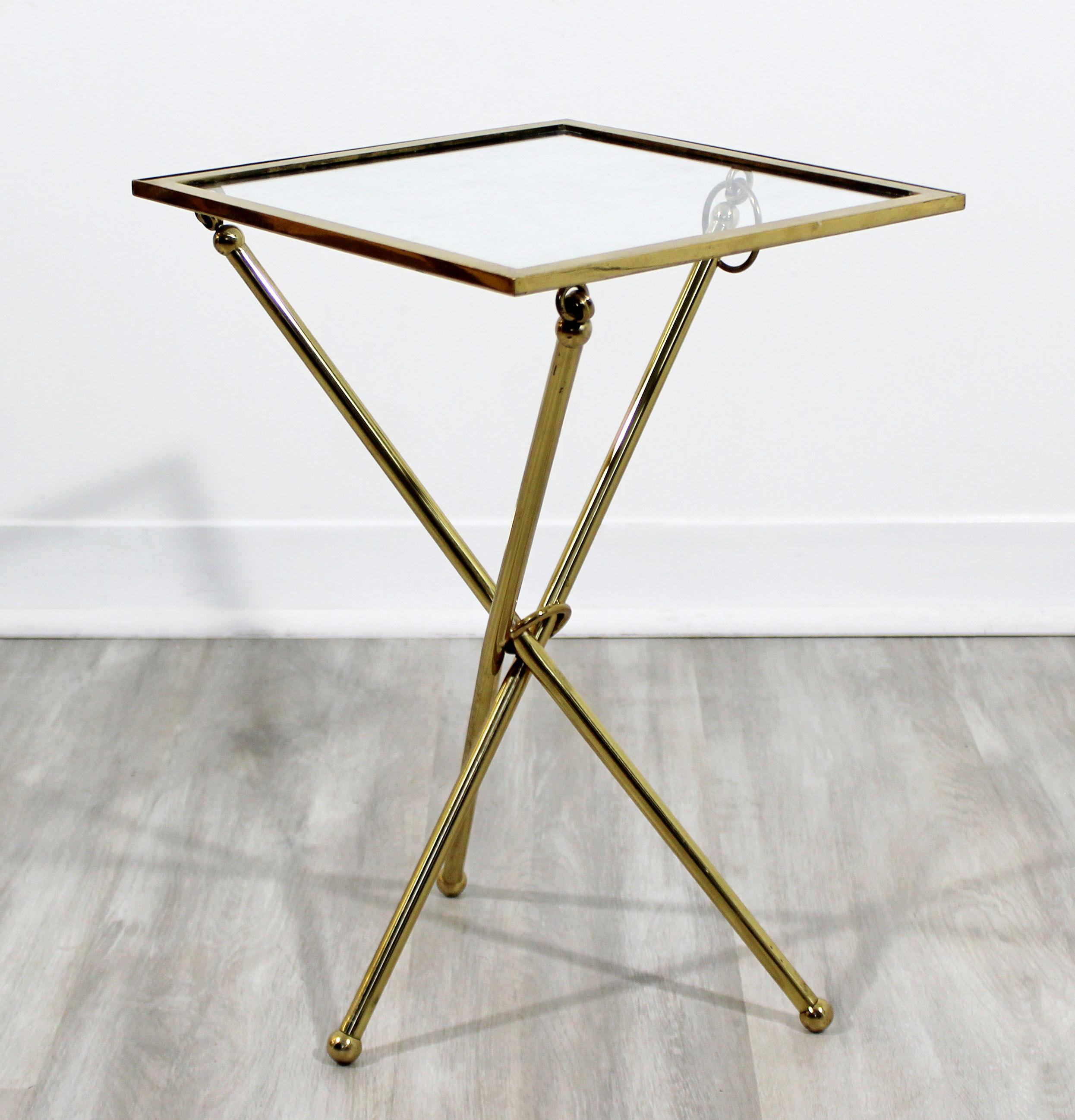 Mid-Century Modern Brass & Glass Folding Side End Table Italian Lacca Era, 1950s In Good Condition In Keego Harbor, MI