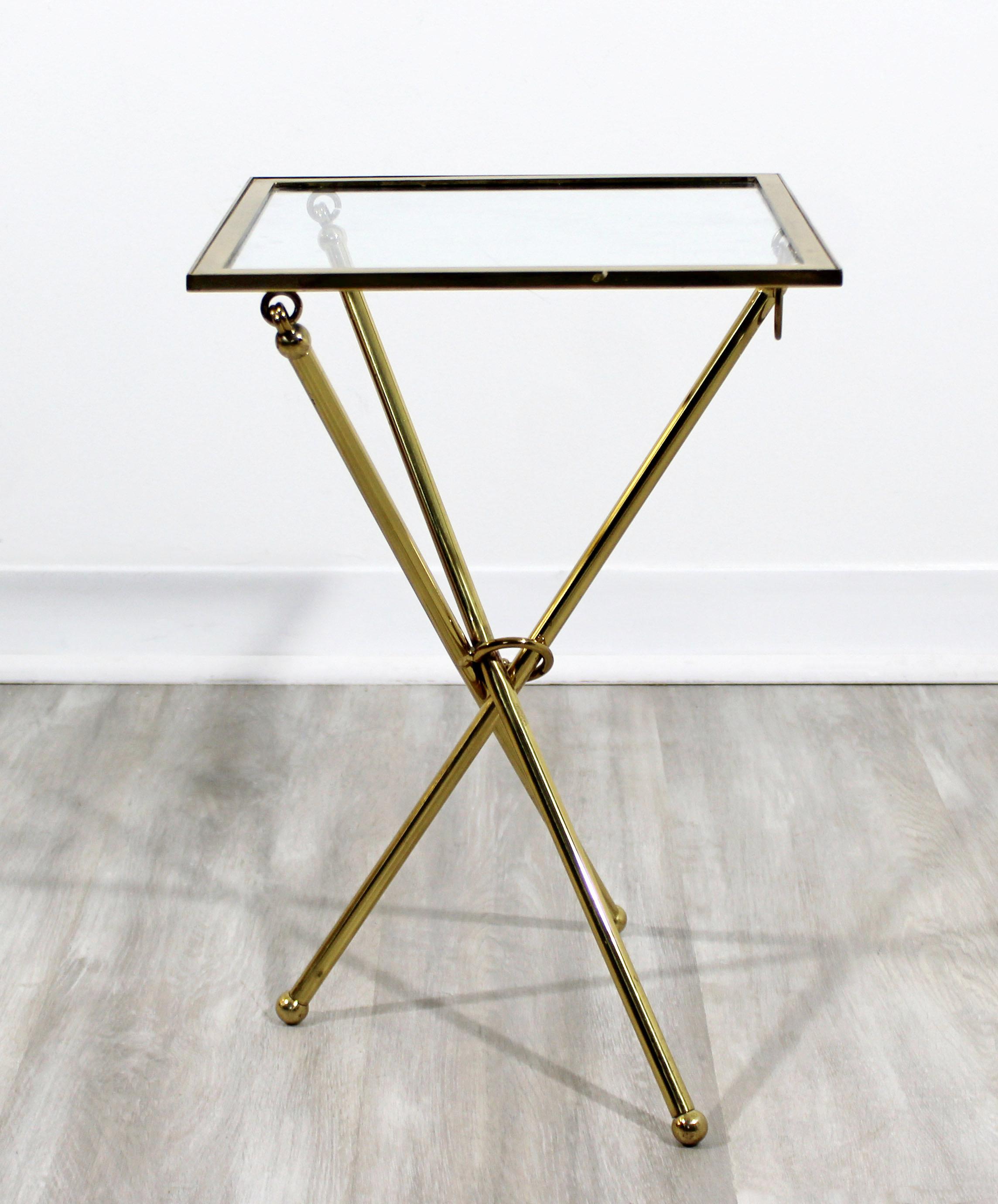 Mid-20th Century Mid-Century Modern Brass & Glass Folding Side End Table Italian Lacca Era, 1950s