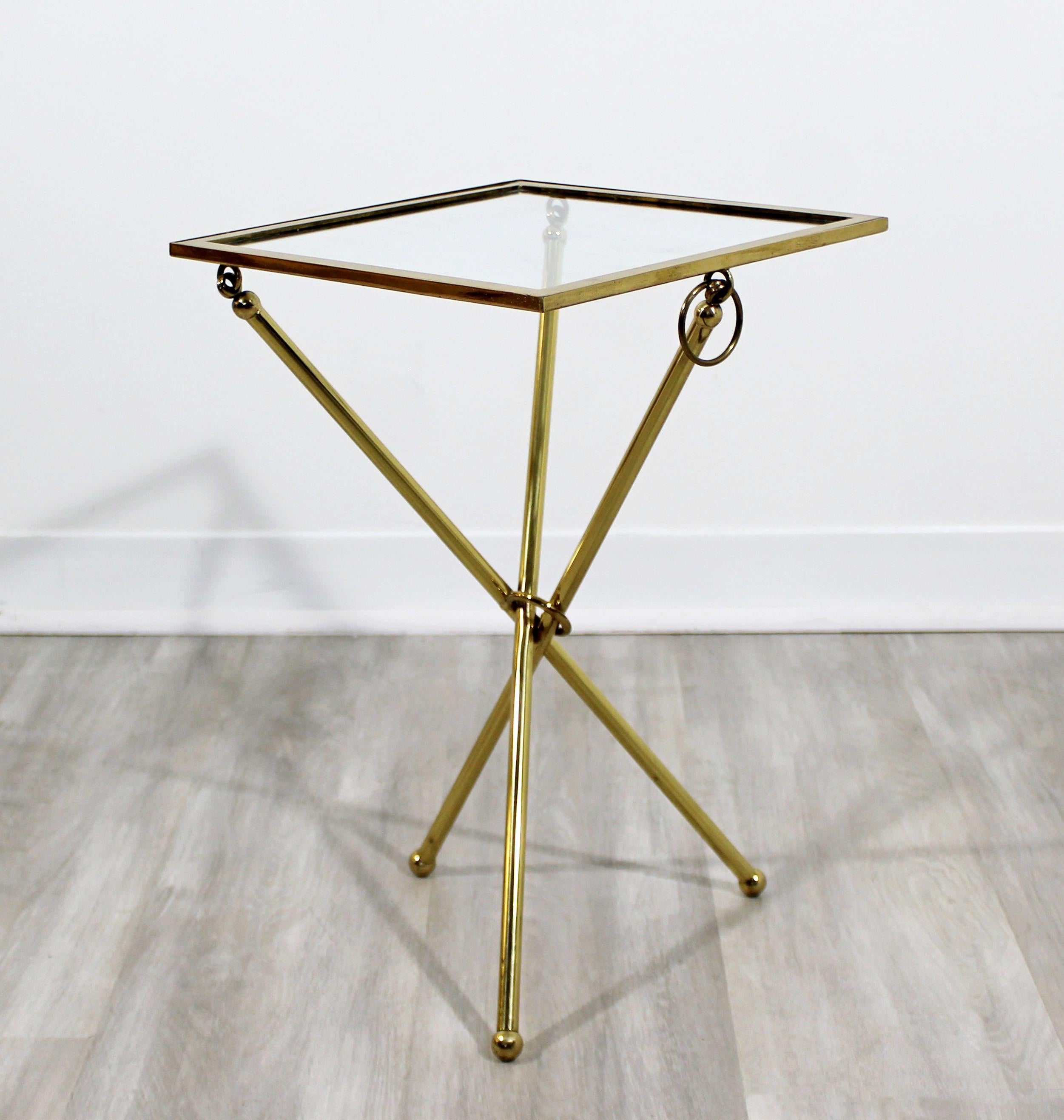Mid-Century Modern Brass & Glass Folding Side End Table Italian Lacca Era, 1950s 1