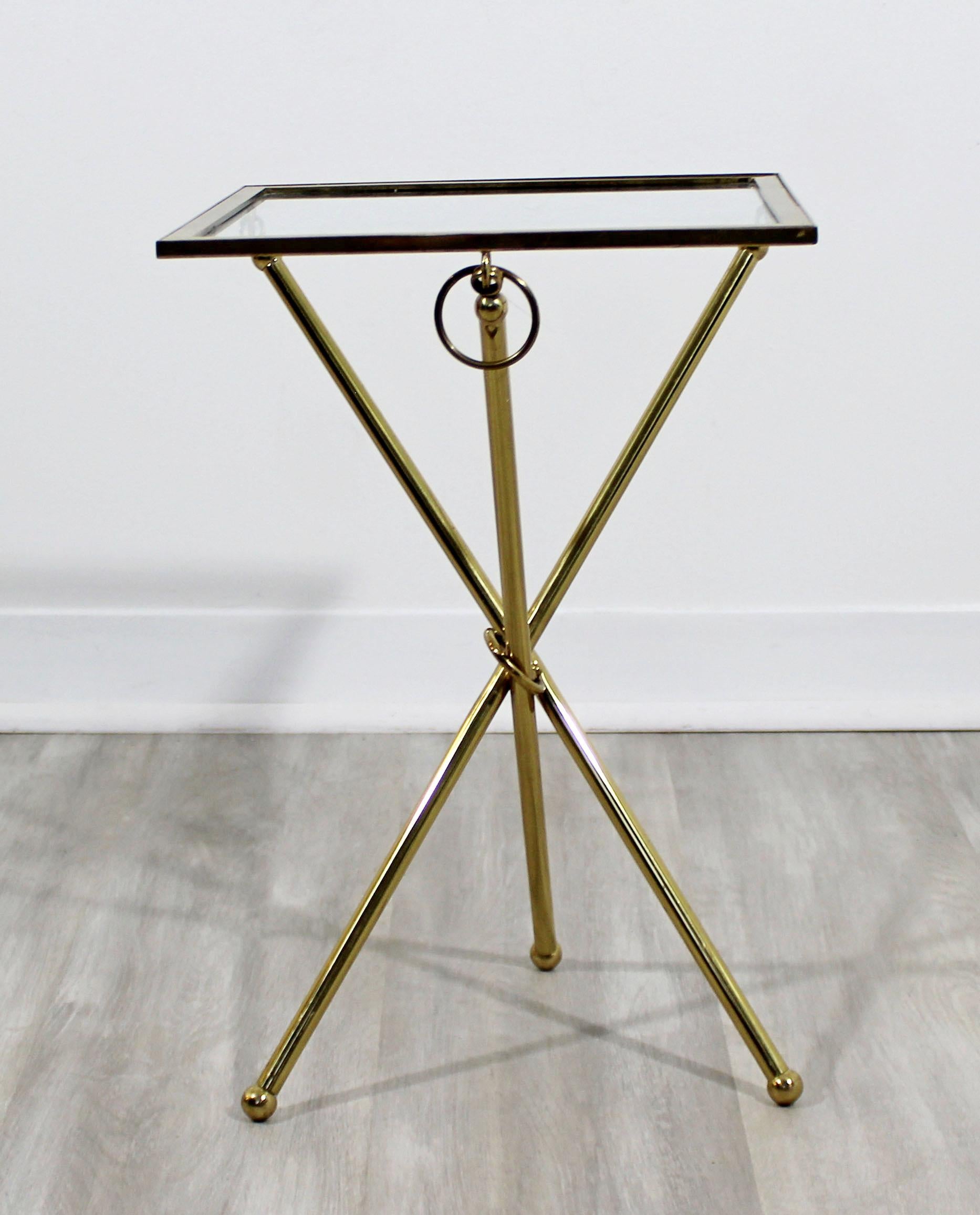 Mid-Century Modern Brass & Glass Folding Side End Table Italian Lacca Era, 1950s 2