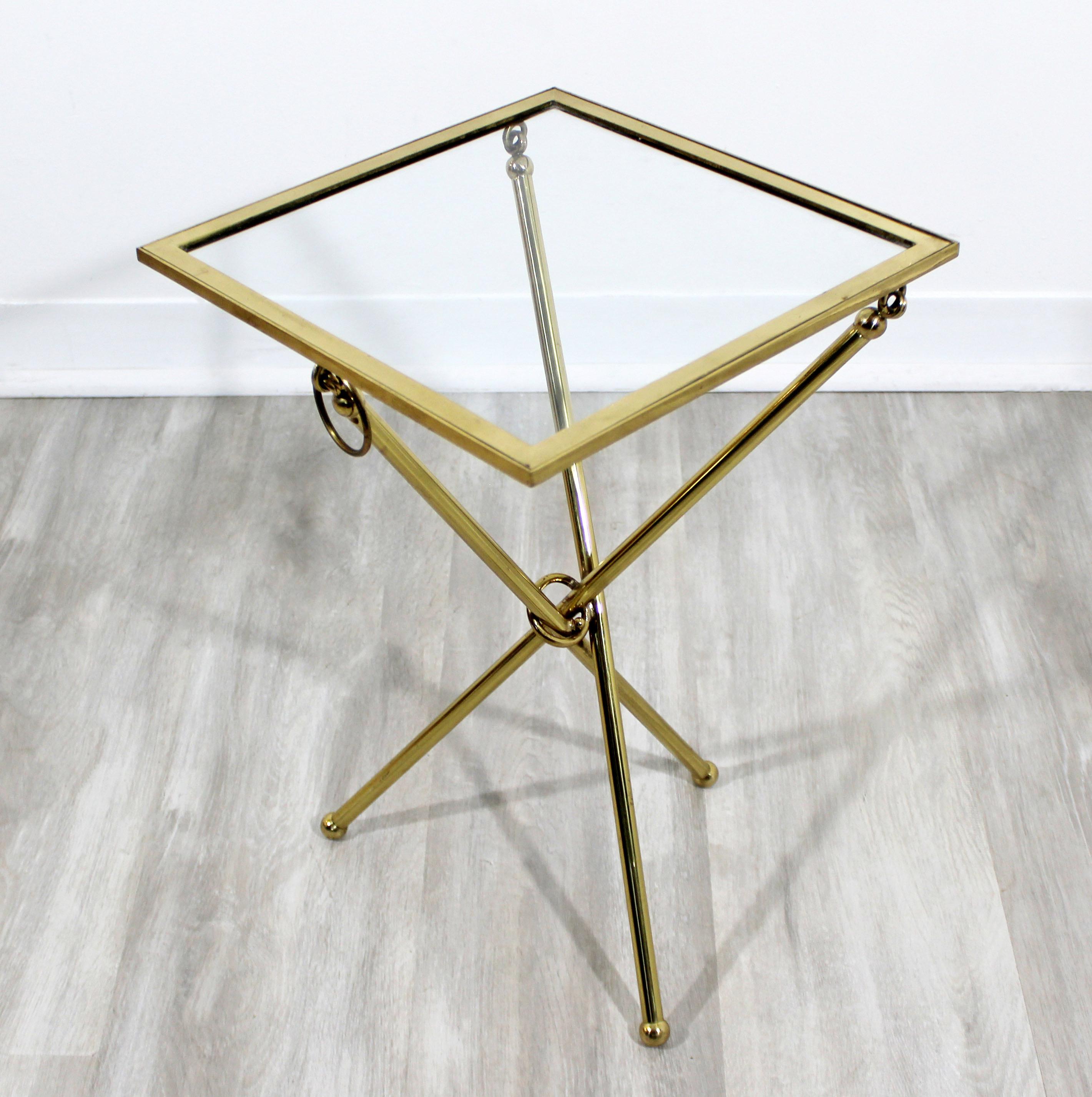 Mid-Century Modern Brass & Glass Folding Side End Table Italian Lacca Era, 1950s 3