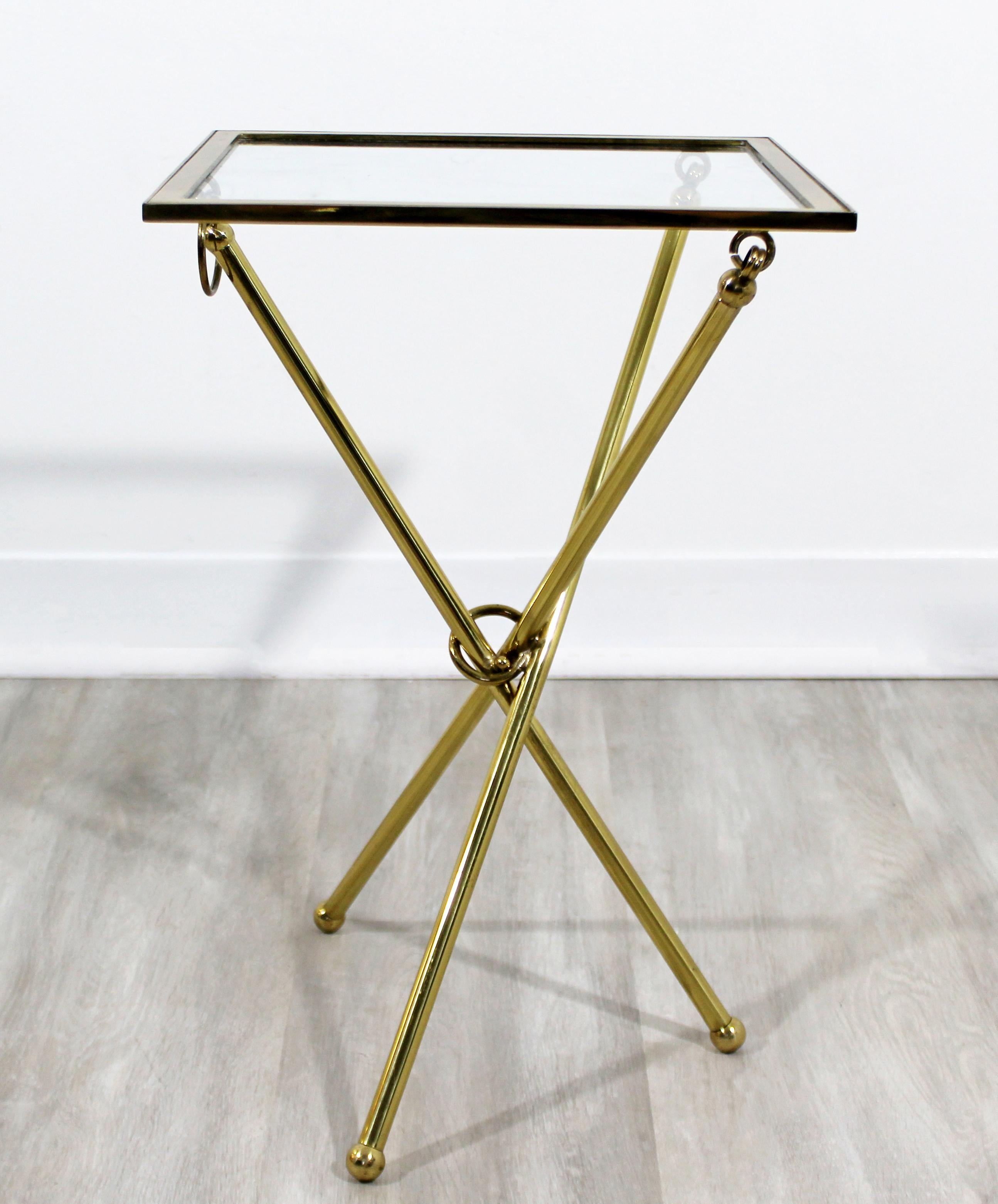 Mid-Century Modern Brass & Glass Folding Side End Table Italian Lacca Era, 1950s 5
