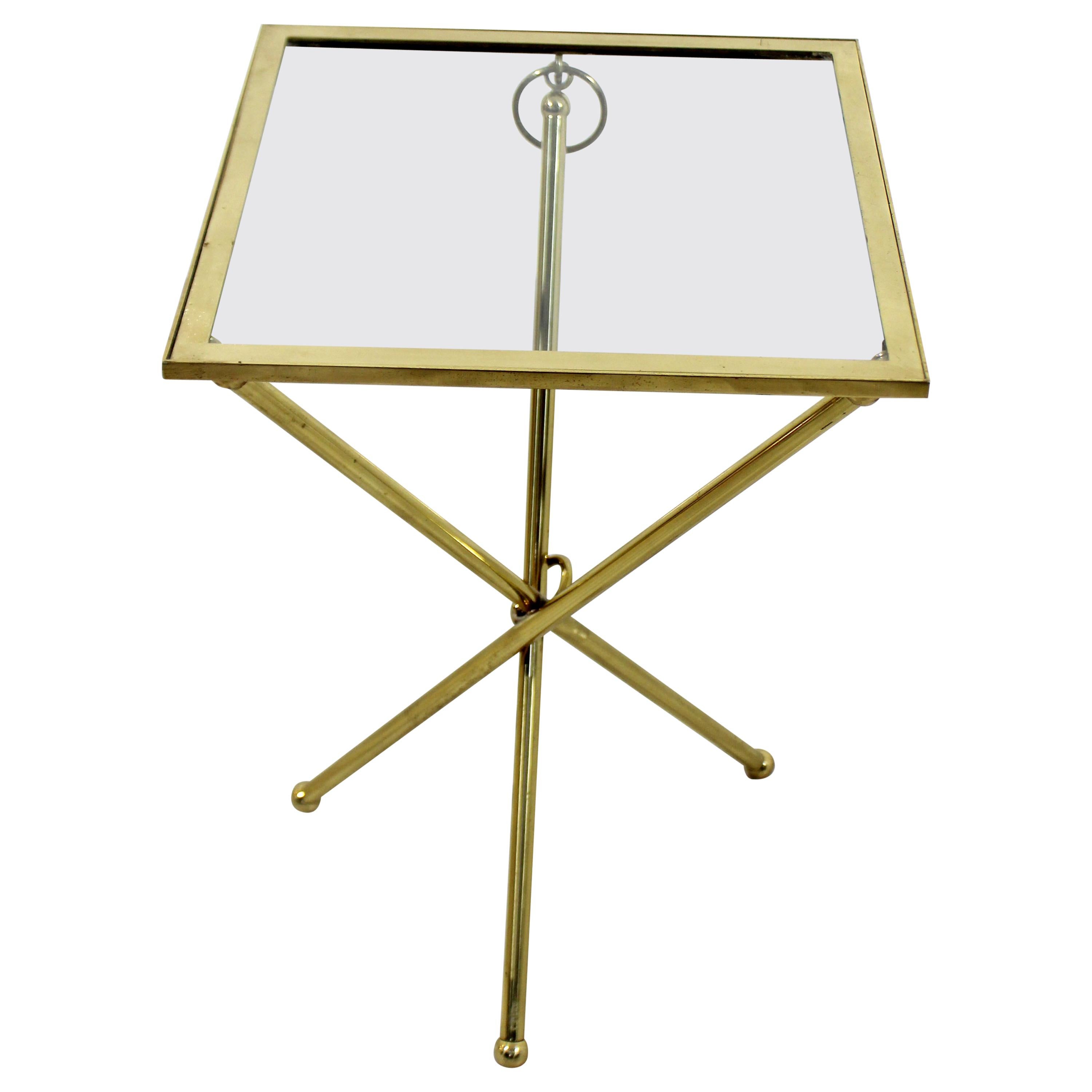 Mid-Century Modern Brass & Glass Folding Side End Table Italian Lacca Era, 1950s