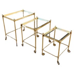 Mid-Century Modern Brass 
Glass Nesting / Serving Tables
