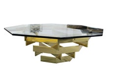 Mid-Century Modern Brass & Glass Octagonal Paul Mayen Style Coffee Table