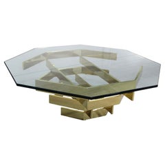 Mid-Century Modern Brass & Glass Octagonal Paul Mayen Style Coffee Table