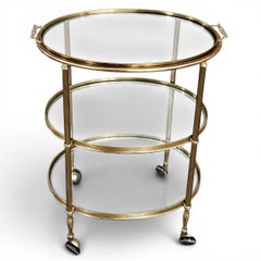 Mid-Century Modern Brass & Glass Oval Bar Cart on Casters