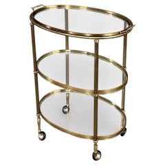 Mid-Century Modern Brass & Glass Oval Bar Cart on Casters