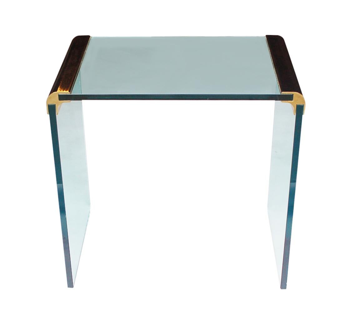 Late 20th Century Mid-Century Modern Brass & Glass Pair of End Tables by Leon Rosen for Pace