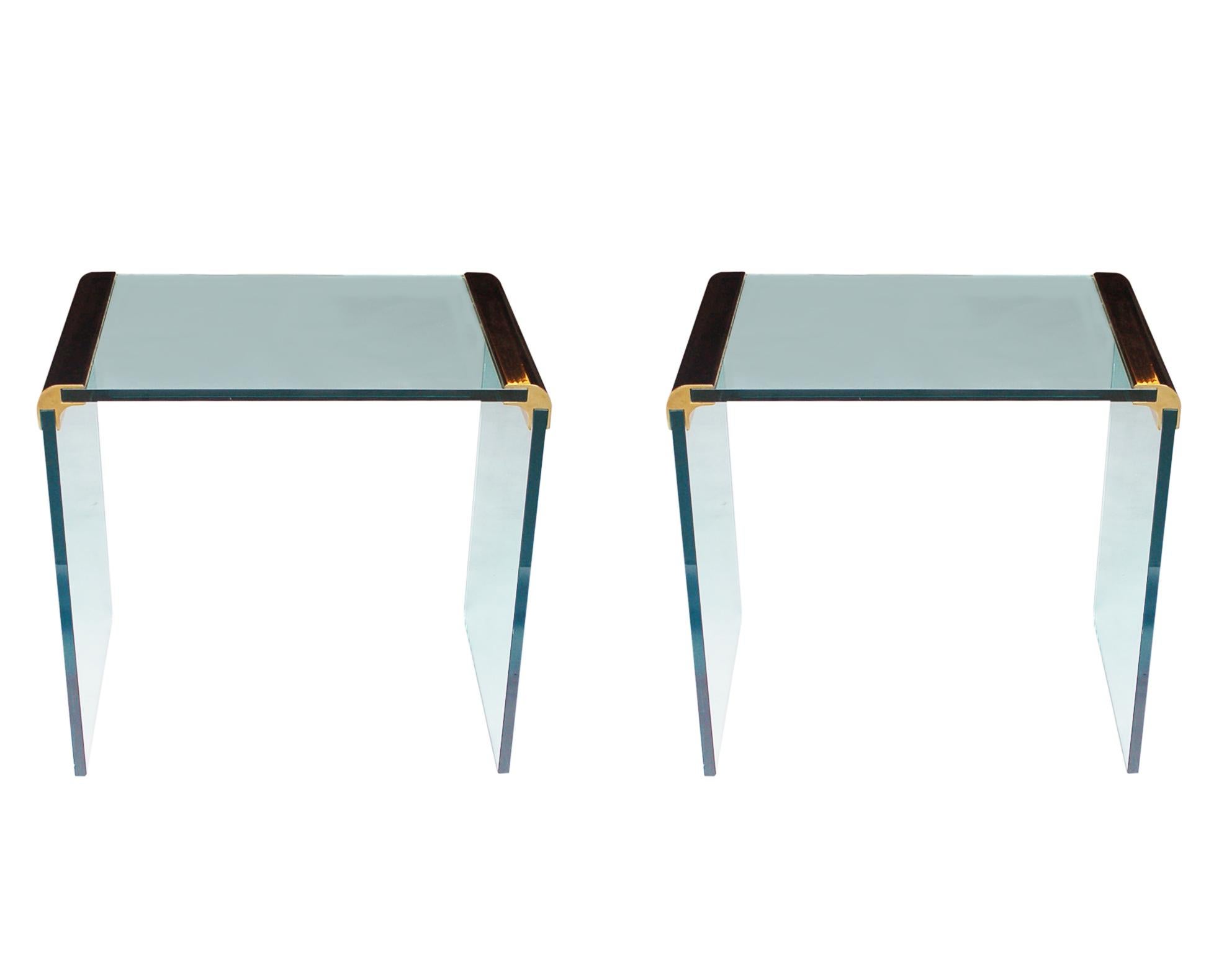Mid-Century Modern Brass & Glass Pair of End Tables by Leon Rosen for Pace 2