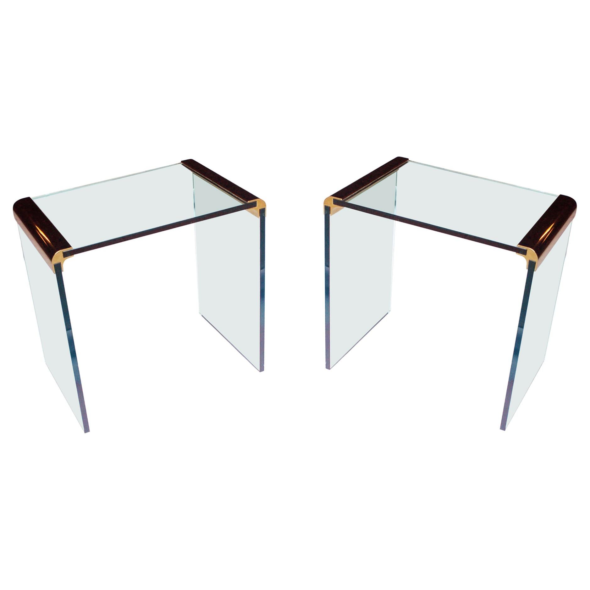 Mid-Century Modern Brass & Glass Pair of End Tables by Leon Rosen for Pace