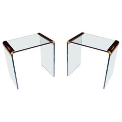 Mid-Century Modern Brass & Glass Pair of End Tables by Leon Rosen for Pace