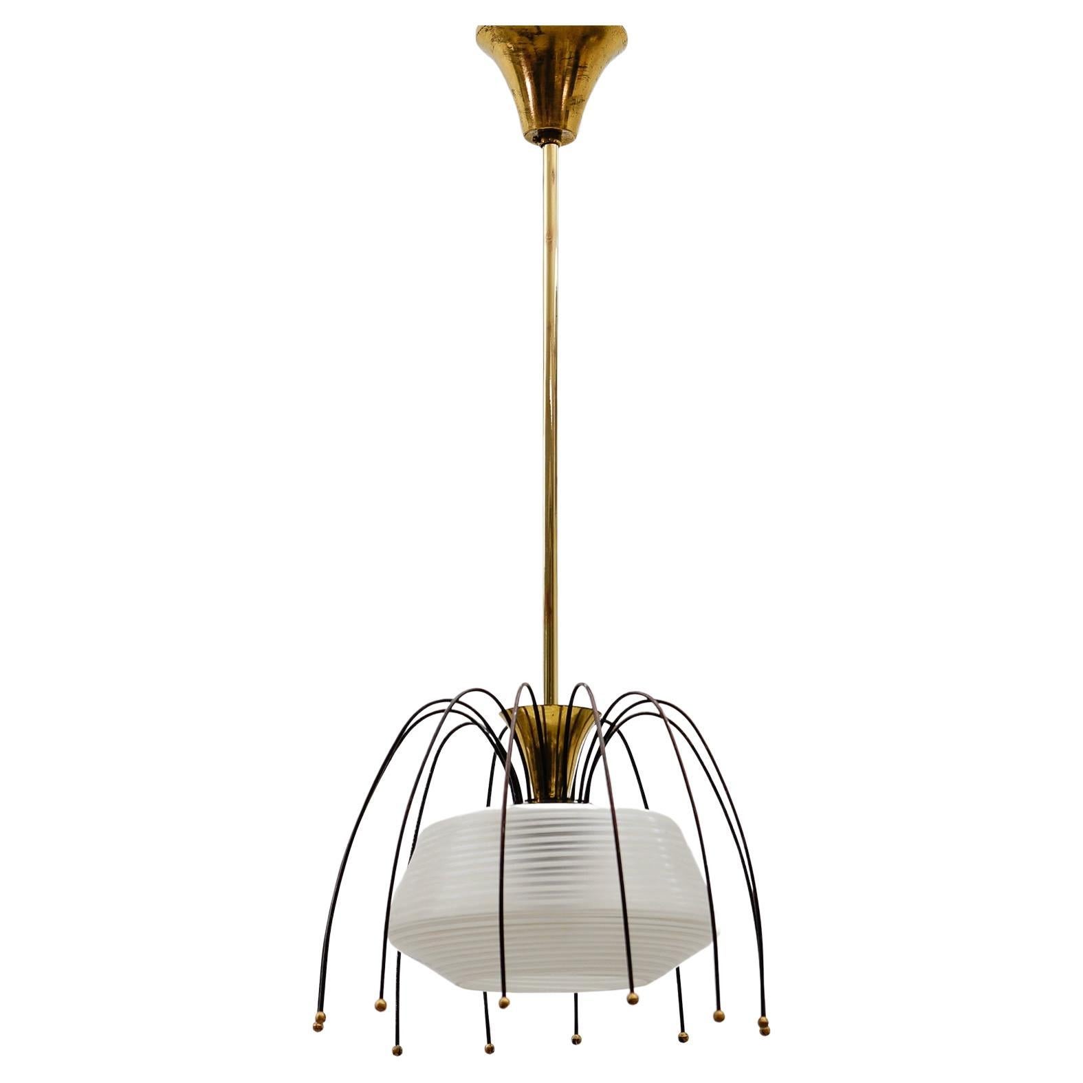 Mid Century Modern Pendelleuchte aus Messing und Glas, 1960er Jahre Italien