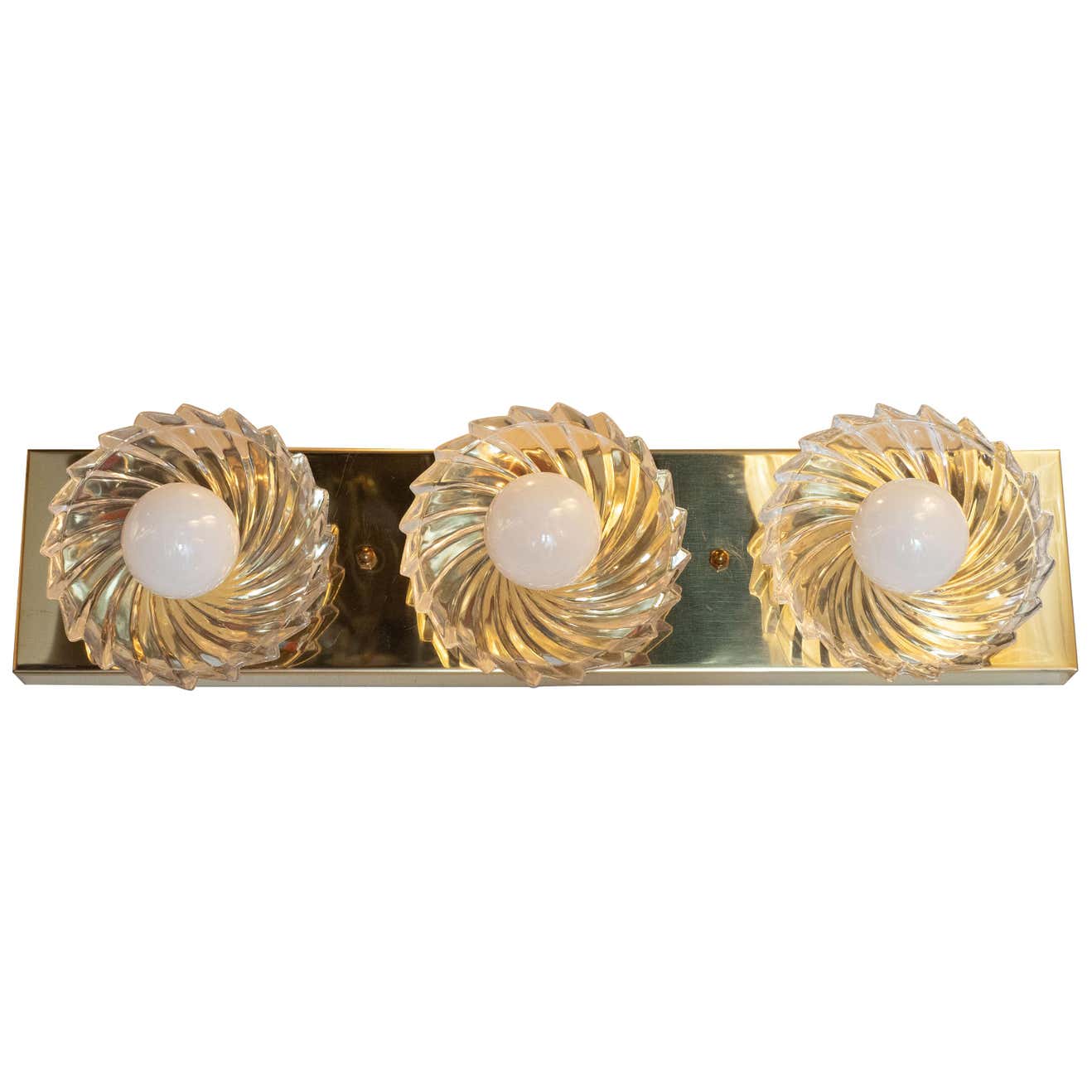 Mid-Century Modern Brass and Glass Pinwheel Three Bulb Vanity Light by ...