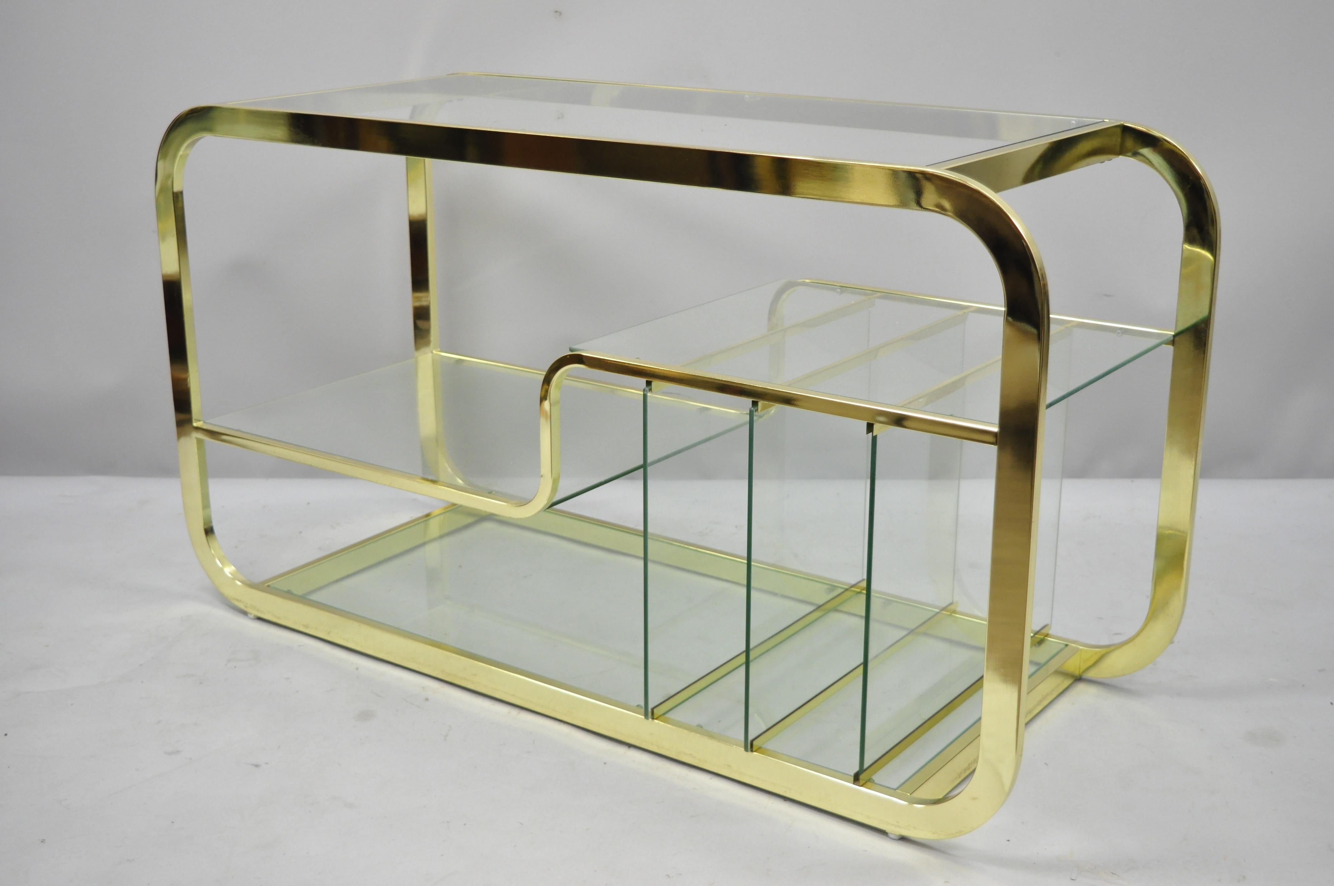 Mid-Century Modern Brass & Glass Server Table Record Console after Milo Baughman 2