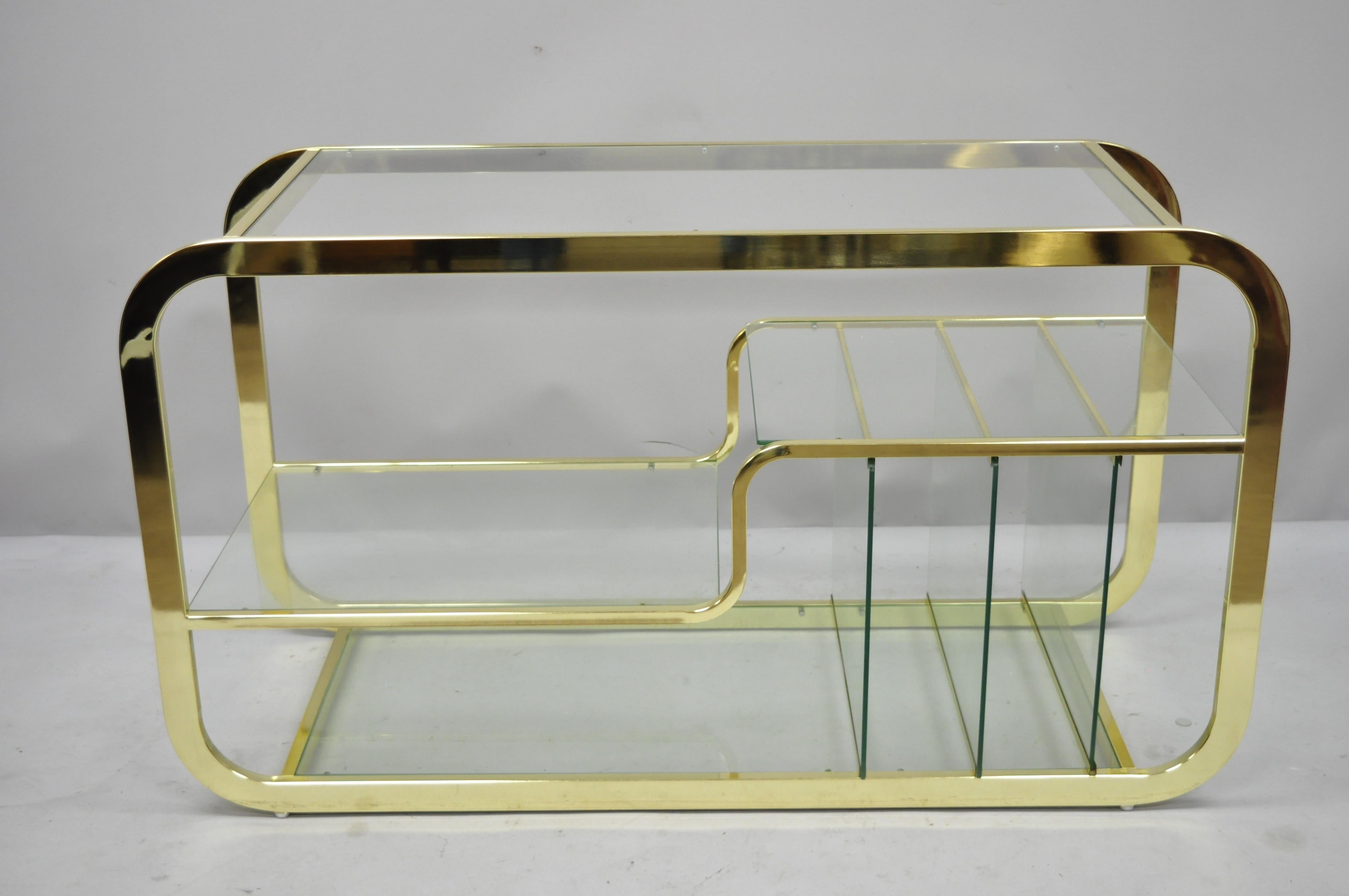 Mid-Century Modern Brass & Glass Server Table Record Console after Milo Baughman 4